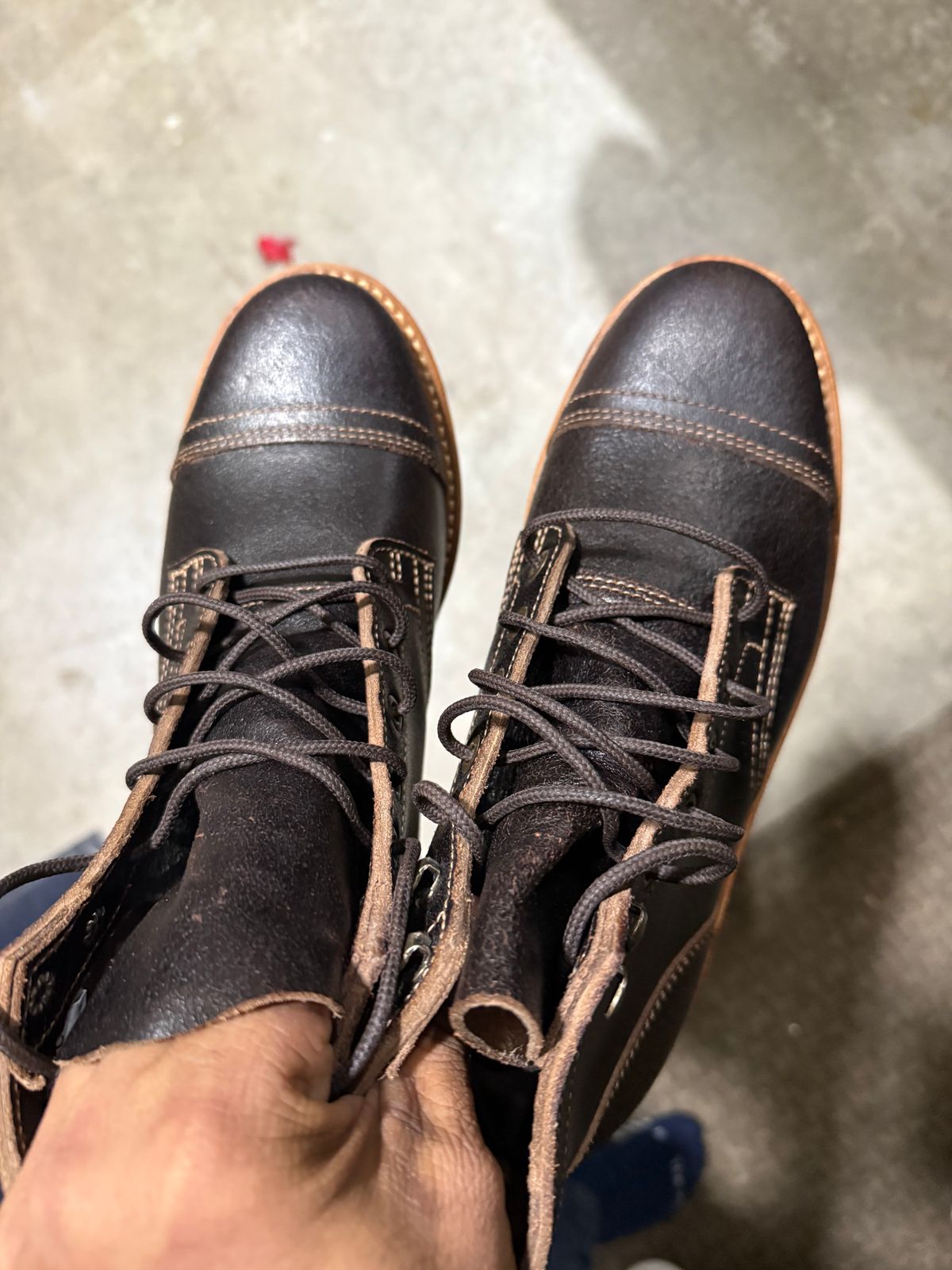Photo by amosoma on October 1, 2025 of the Truman Cap Toe Boot in Horween Java Waxed Flesh.
