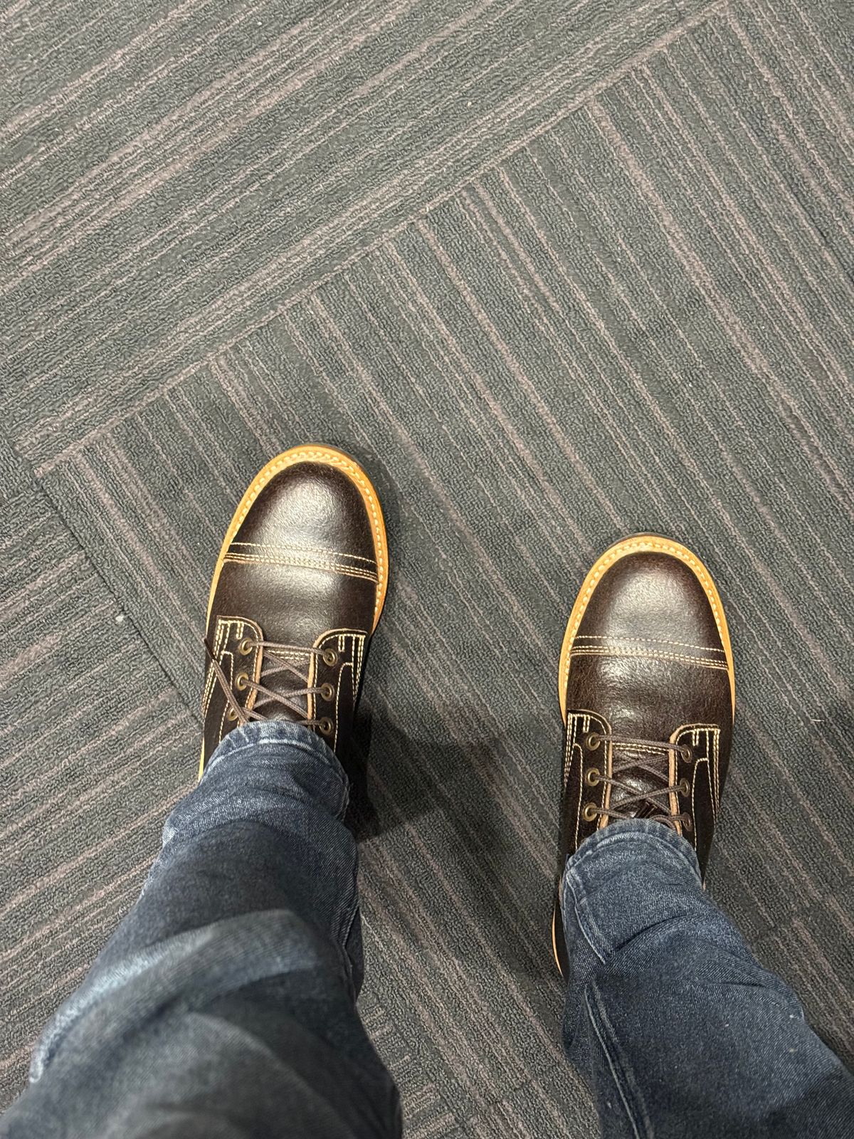 Photo by amosoma on October 2, 2025 of the Truman Cap Toe Boot in Horween Java Waxed Flesh.