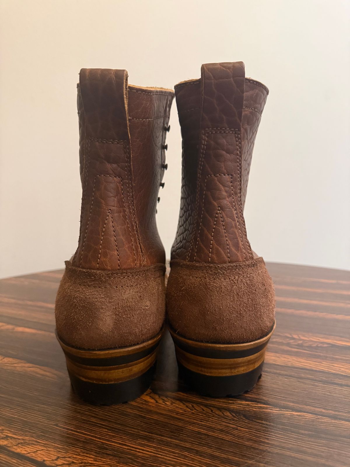 Photo by BragiGG on October 1, 2025 of the Drew's Boots 8-Inch Logger in Bison Congnac / Brown roughout.