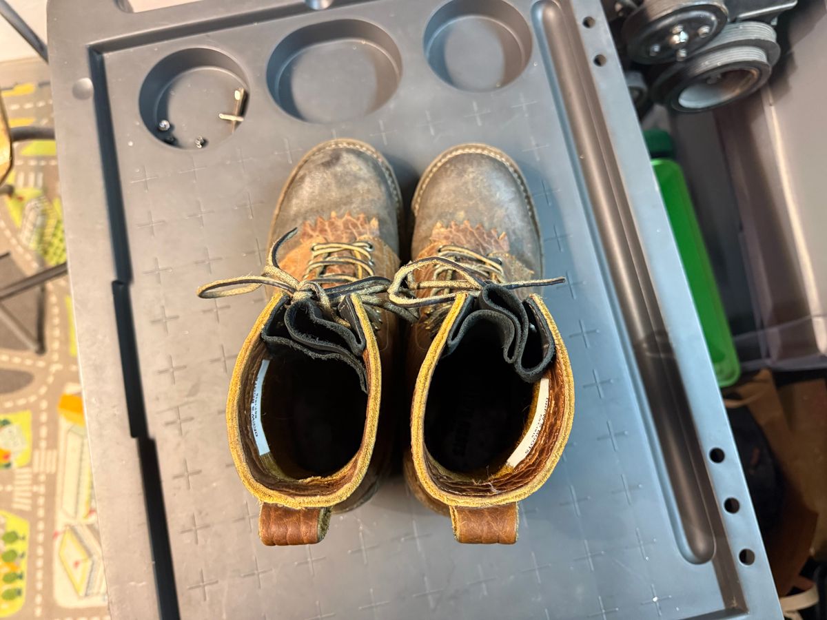 Photo by BragiGG on February 5, 2026 of the Drew's Boots 8-Inch Logger in Bison Congnac / Brown roughout.
