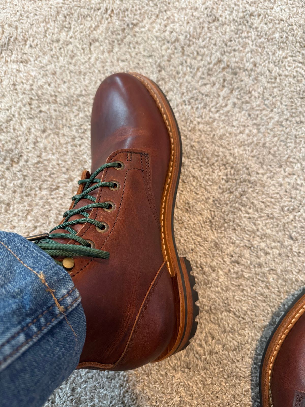 Photo by sjs426 on October 26, 2025 of the Truman Plain Toe Boot in Horween Autumn Cypress.