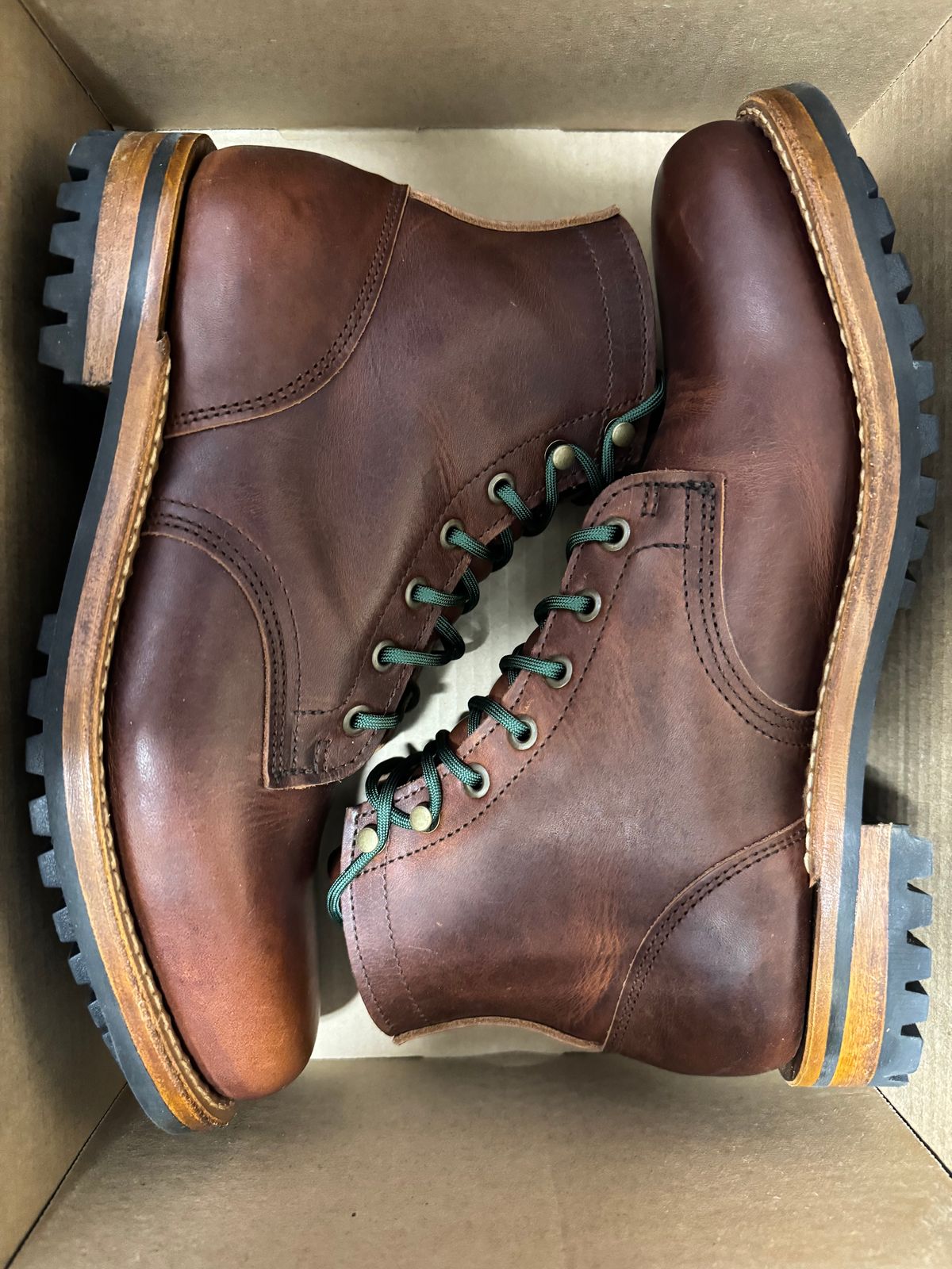 Photo by sjs426 on November 1, 2025 of the Truman Plain Toe Boot in Horween Autumn Cypress.