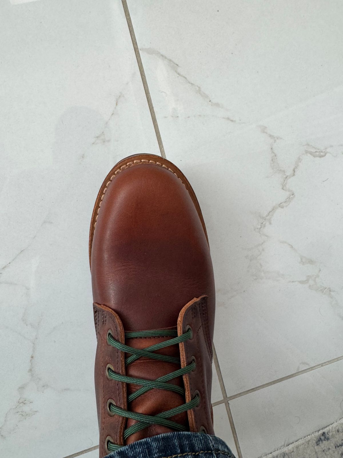 Photo by sjs426 on October 24, 2025 of the Truman Plain Toe Boot in Horween Autumn Cypress.