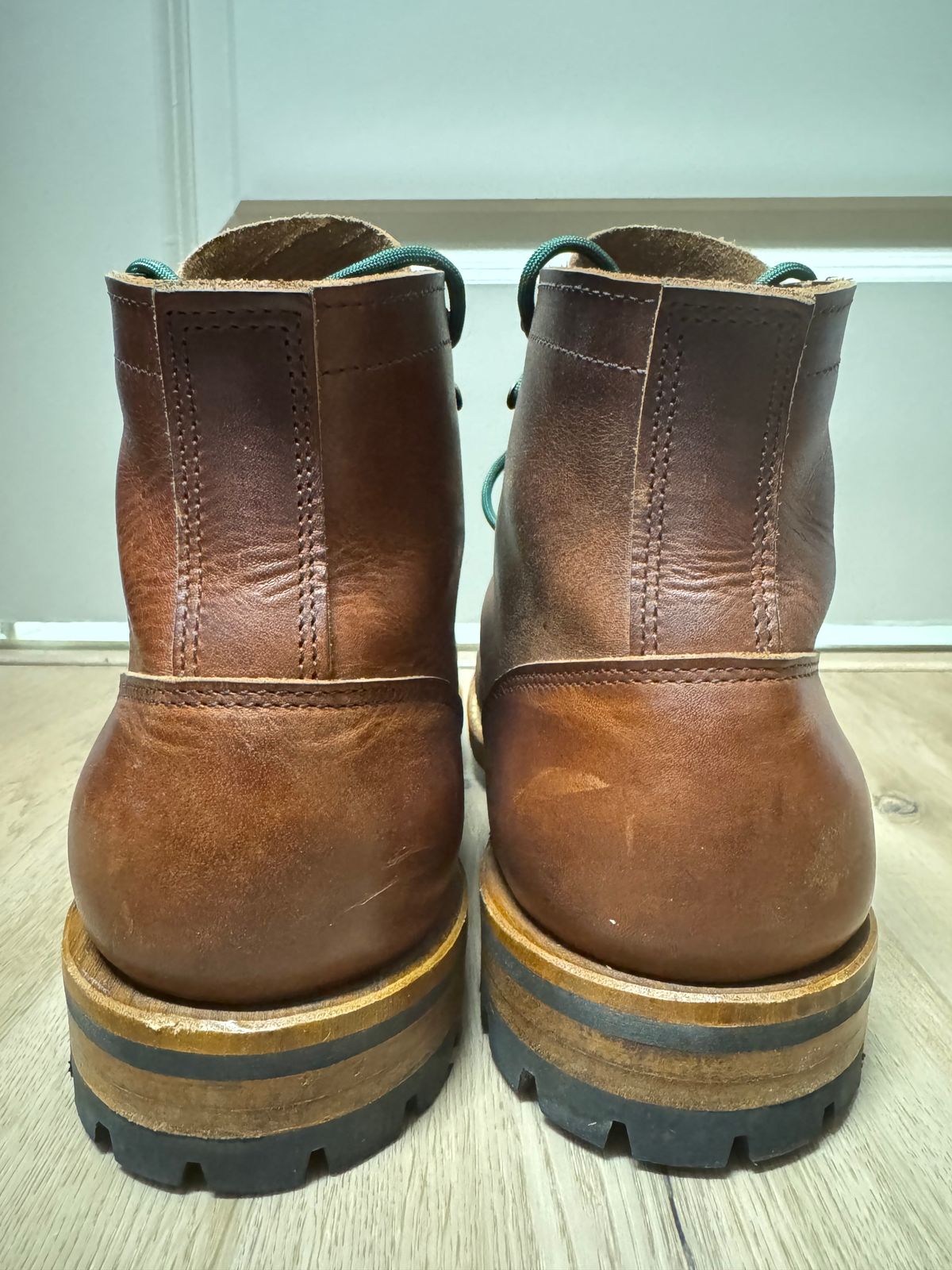 Photo by sjs426 on December 1, 2025 of the Truman Plain Toe Boot in Horween Autumn Cypress.