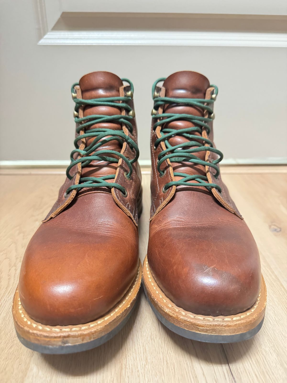 Photo by sjs426 on December 1, 2025 of the Truman Plain Toe Boot in Horween Autumn Cypress.