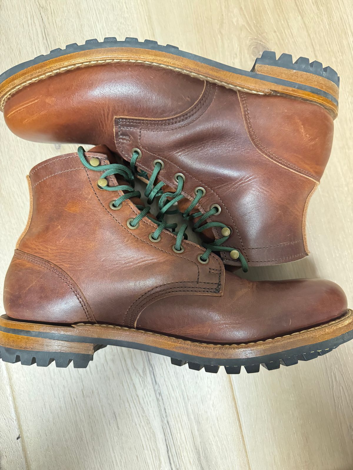 Photo by sjs426 on December 1, 2025 of the Truman Plain Toe Boot in Horween Autumn Cypress.