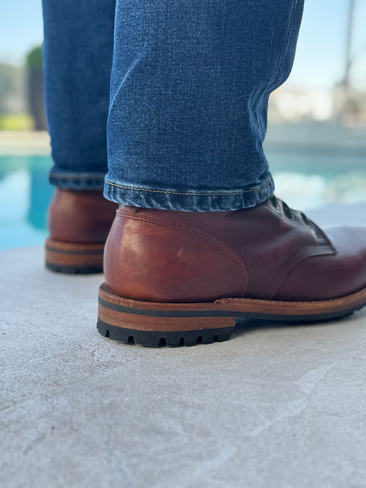 Photo by sjs426 on December 26, 2025 of the Truman Plain Toe Boot in Horween Autumn Cypress.