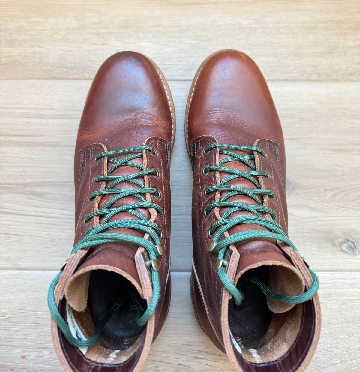 Photo by sjs426 on January 1, 2026 of the Truman Plain Toe Boot in Horween Autumn Cypress.