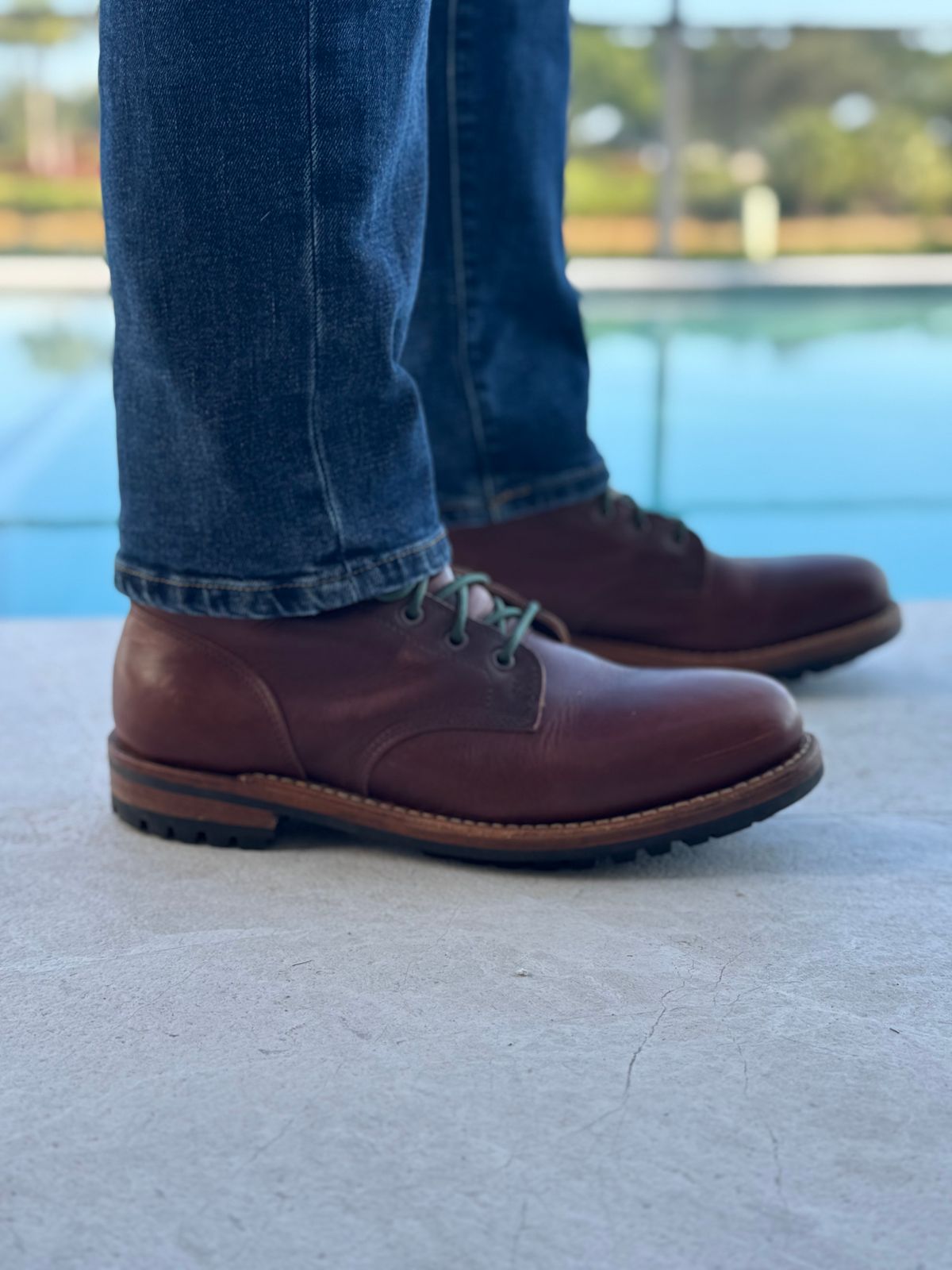 Photo by sjs426 on December 26, 2025 of the Truman Plain Toe Boot in Horween Autumn Cypress.