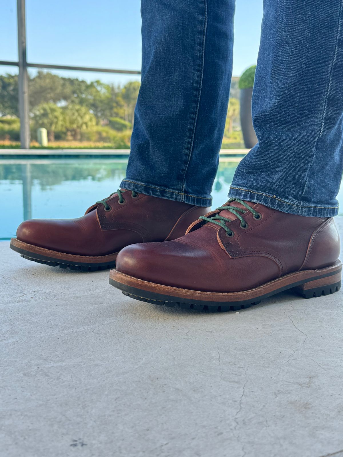 Photo by sjs426 on December 26, 2025 of the Truman Plain Toe Boot in Horween Autumn Cypress.