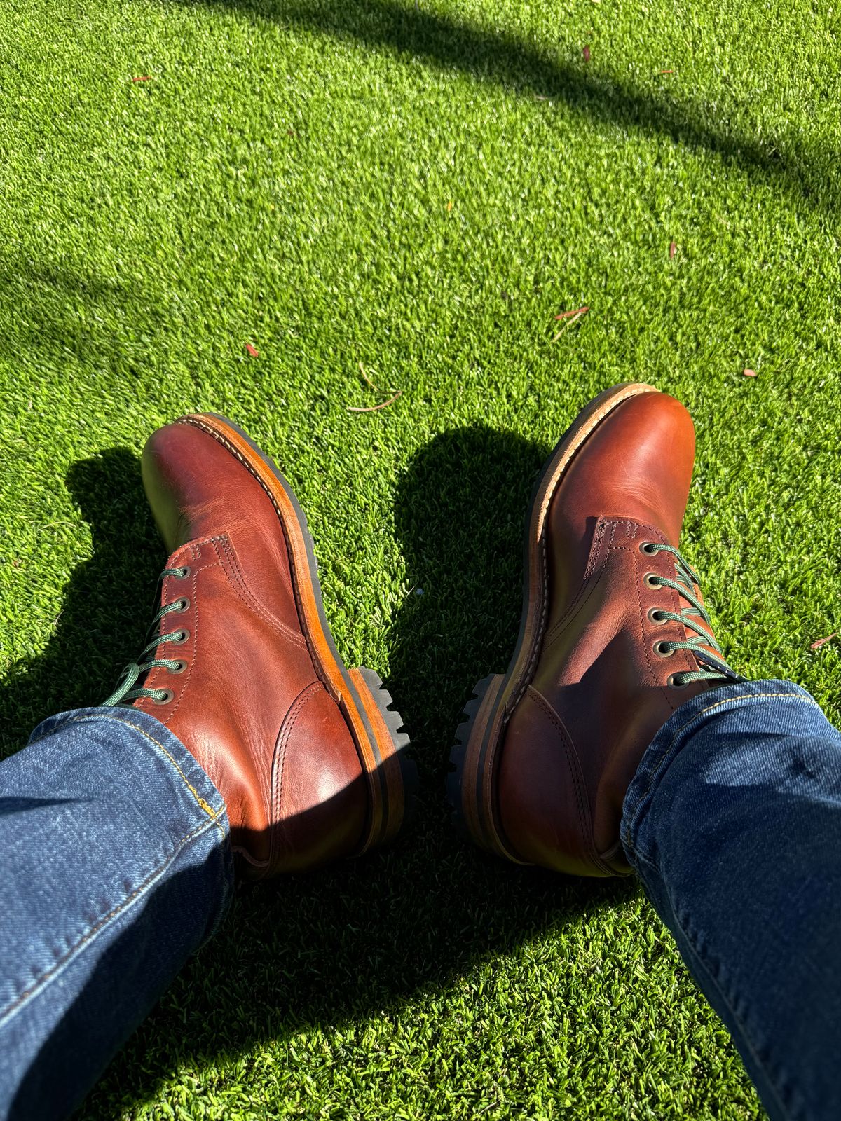 Photo by sjs426 on December 25, 2025 of the Truman Plain Toe Boot in Horween Autumn Cypress.