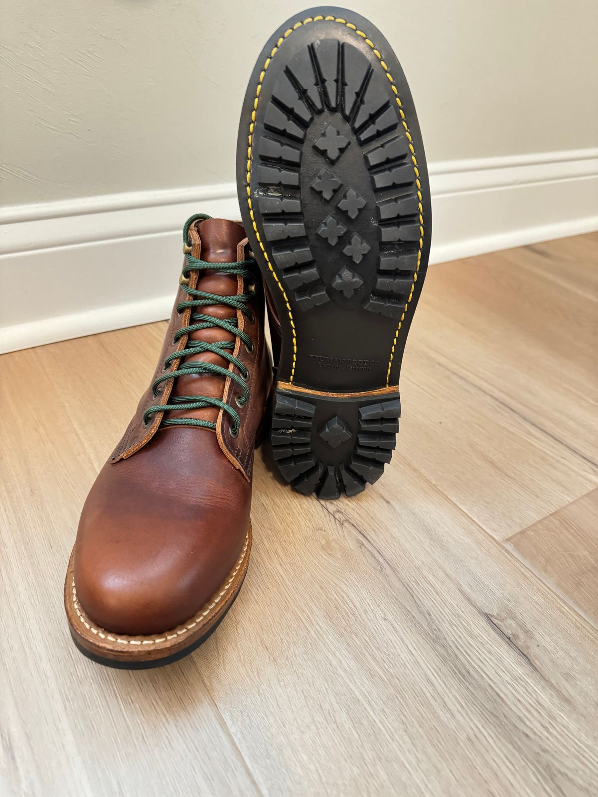 Photo by sjs426 on October 26, 2025 of the Truman Plain Toe Boot in Horween Autumn Cypress.