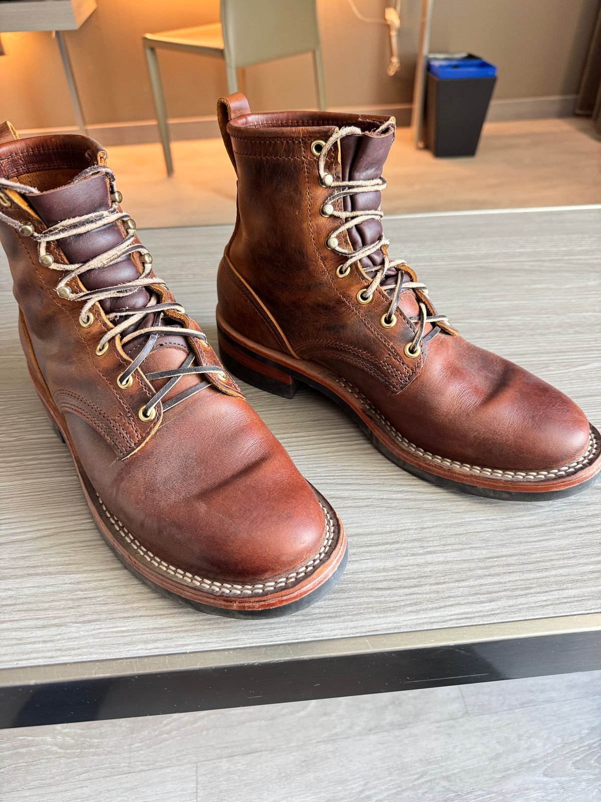 Photo by sjs426 on April 16, 2026 of the Nicks Falcon in Horween Orange Predator.