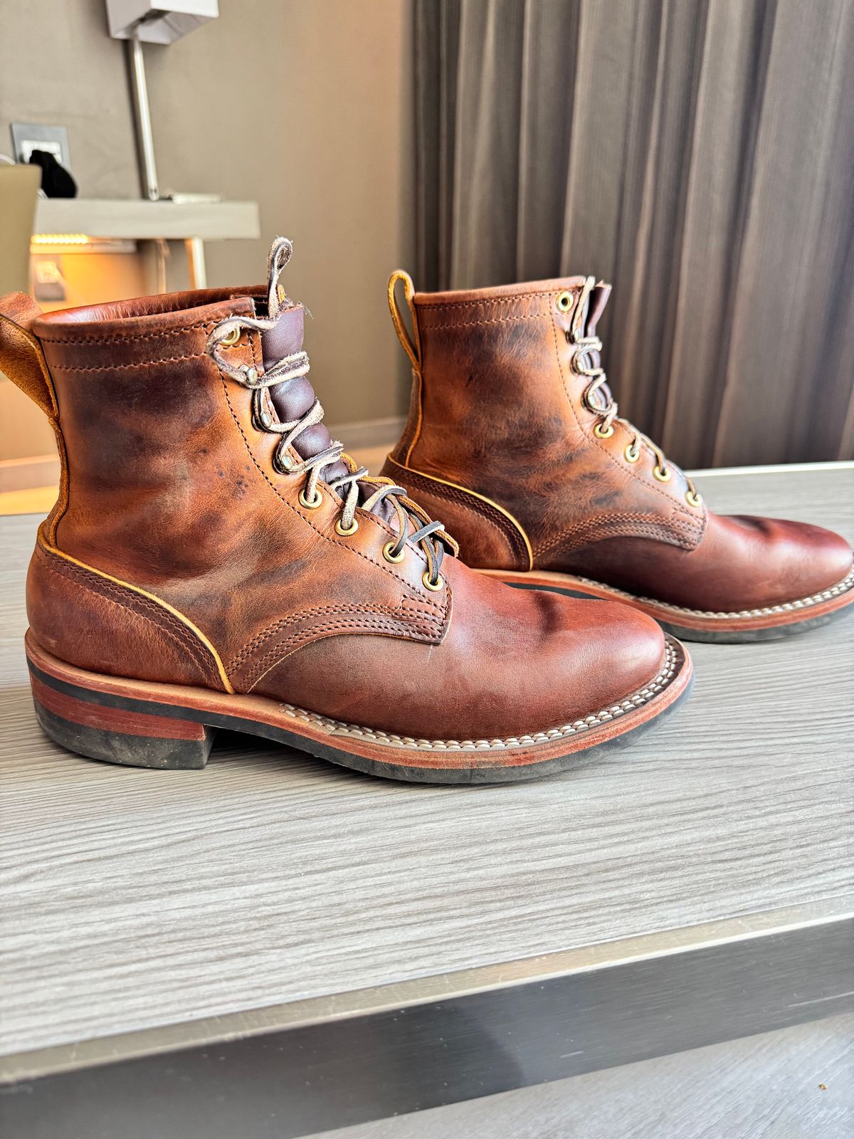 Photo by sjs426 on April 16, 2026 of the Nicks Falcon in Horween Orange Predator.