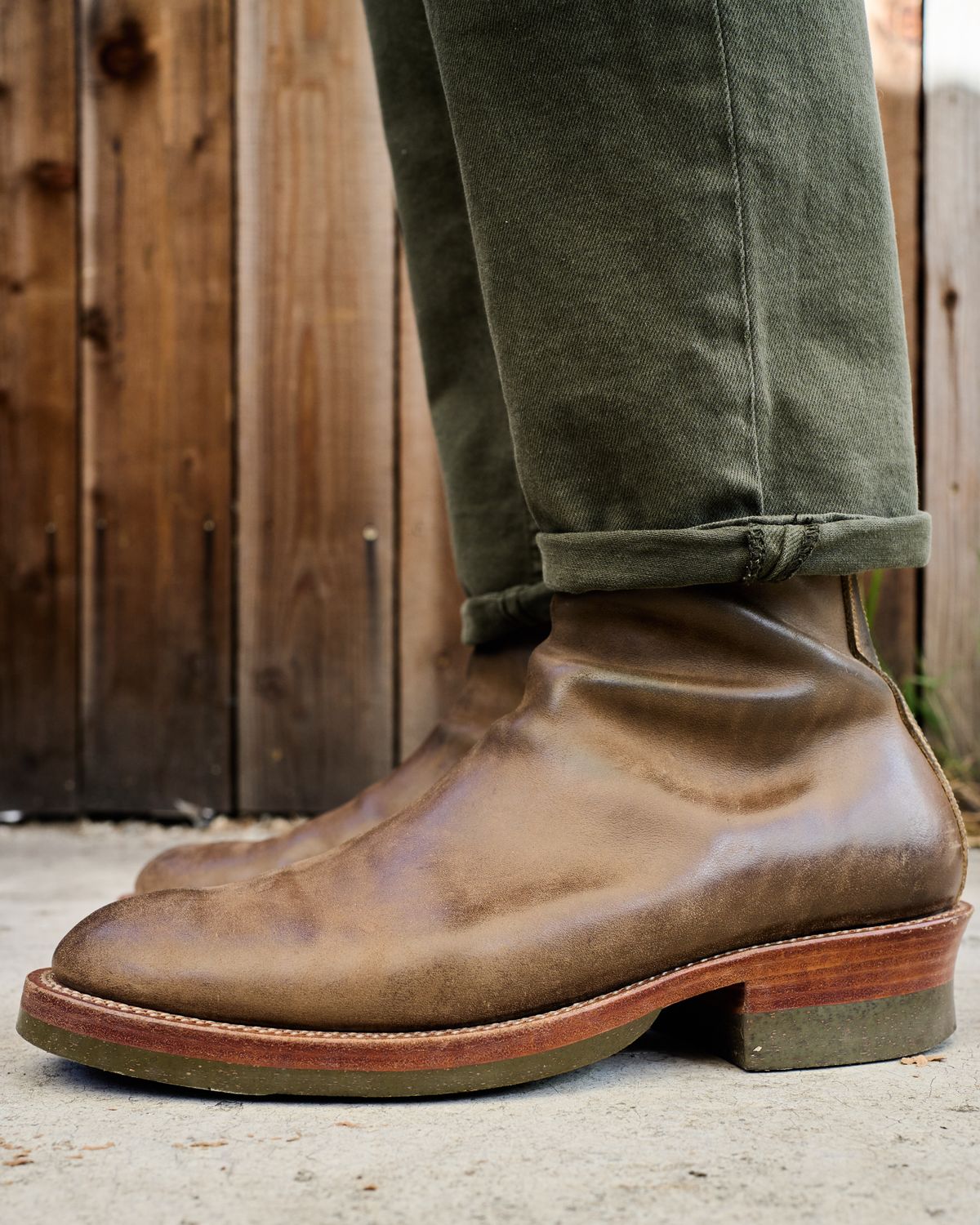 Photo by SighUnzips on December 18, 2024 of the Fortis Boots Antasena in Maryam Salvia Horsebutt.