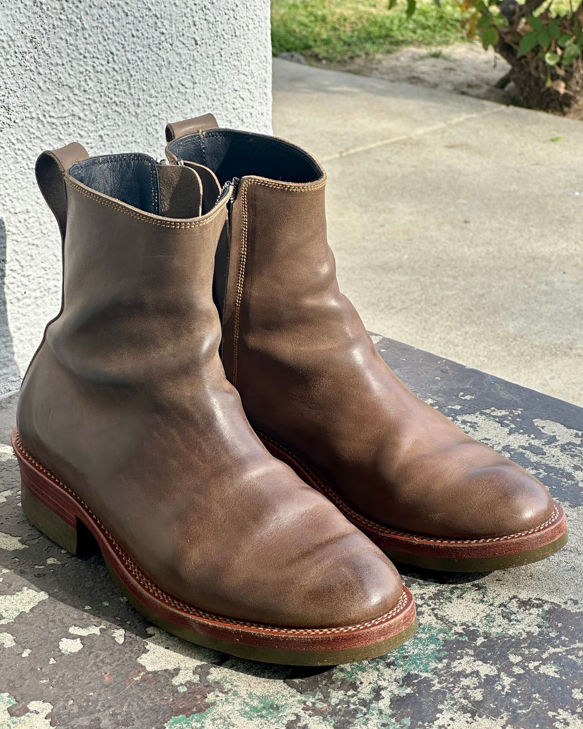 Photo by SighUnzips on December 30, 2024 of the Fortis Boots Antasena in Maryam Salvia Horsebutt.