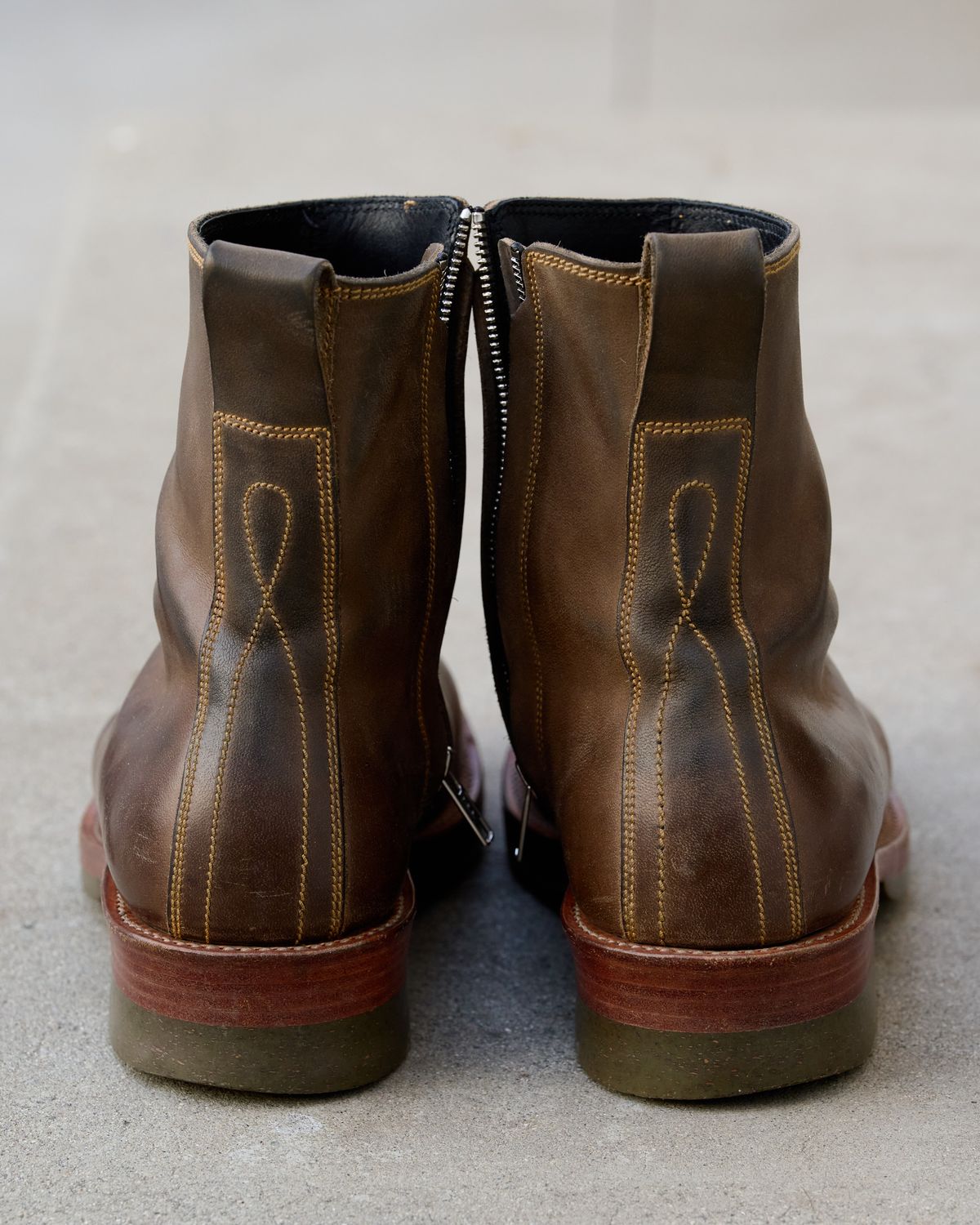 Photo by SighUnzips on January 11, 2025 of the Fortis Boots Antasena in Maryam Salvia Horsebutt.