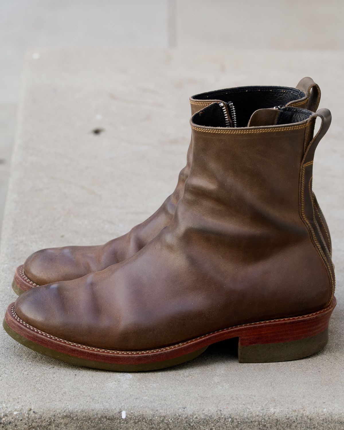 Photo by SighUnzips on January 11, 2025 of the Fortis Boots Antasena in Maryam Salvia Horsebutt.