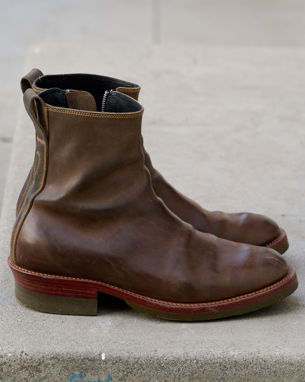 Photo by SighUnzips on January 11, 2025 of the Fortis Boots Antasena in Maryam Salvia Horsebutt.