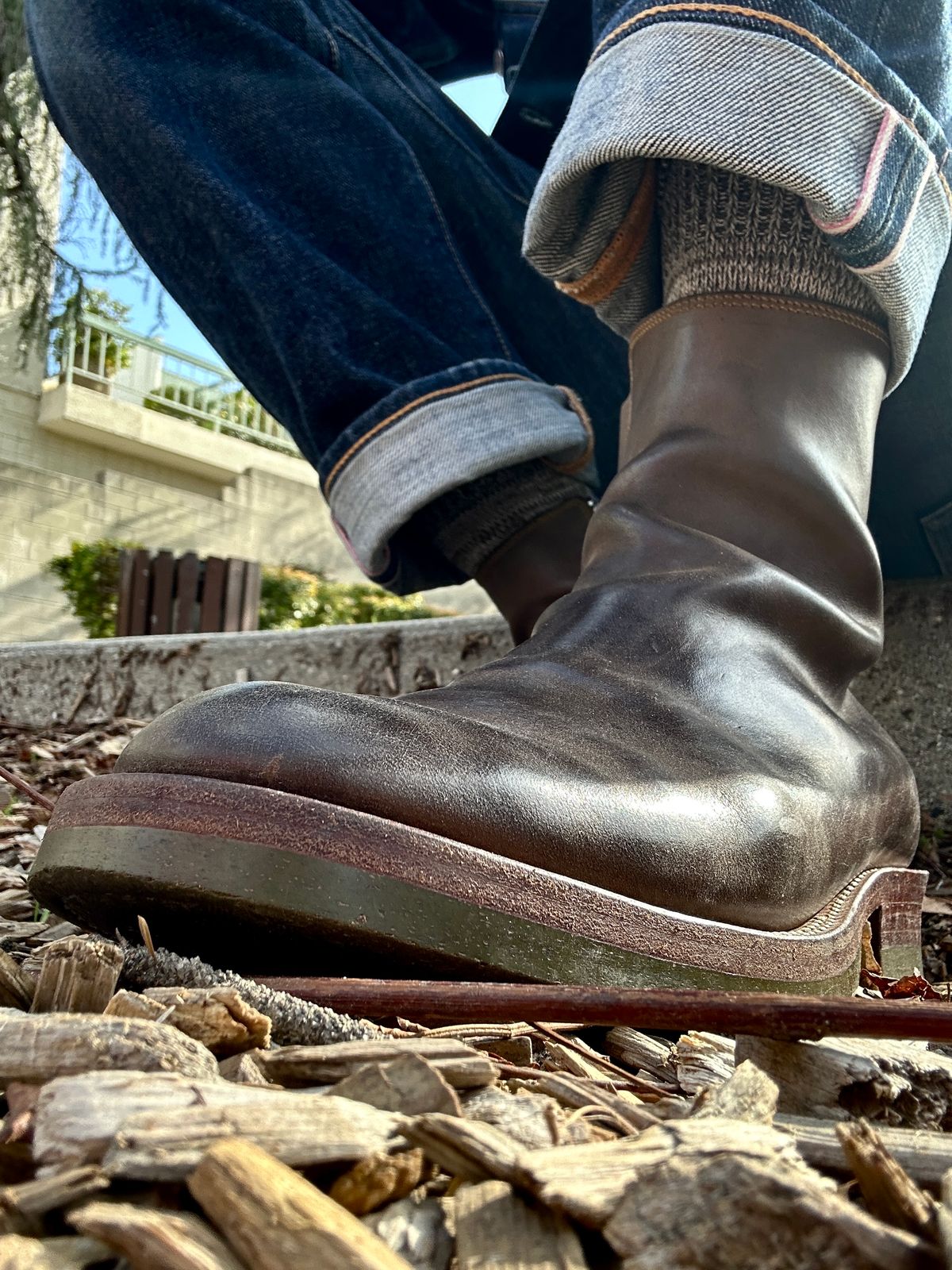 Photo by SighUnzips on February 19, 2025 of the Fortis Boots Antasena in Maryam Salvia Horsebutt.