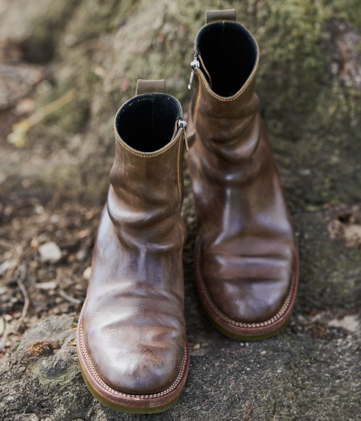 Photo by SighUnzips on April 2, 2025 of the Fortis Boots Antasena in Maryam Salvia Horsebutt.