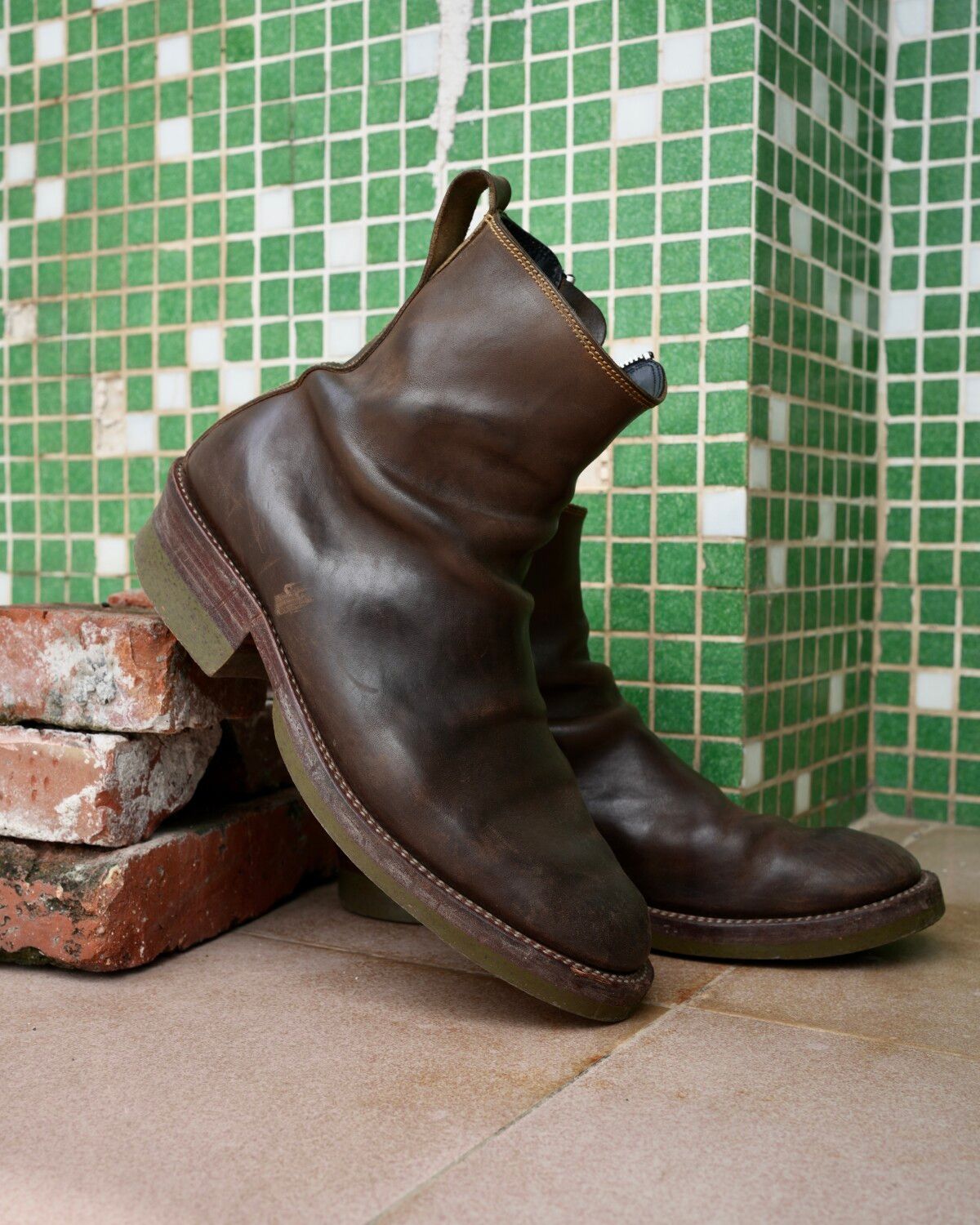 Photo by SighUnzips on August 1, 2025 of the Fortis Boots Antasena in Maryam Salvia Horsebutt.