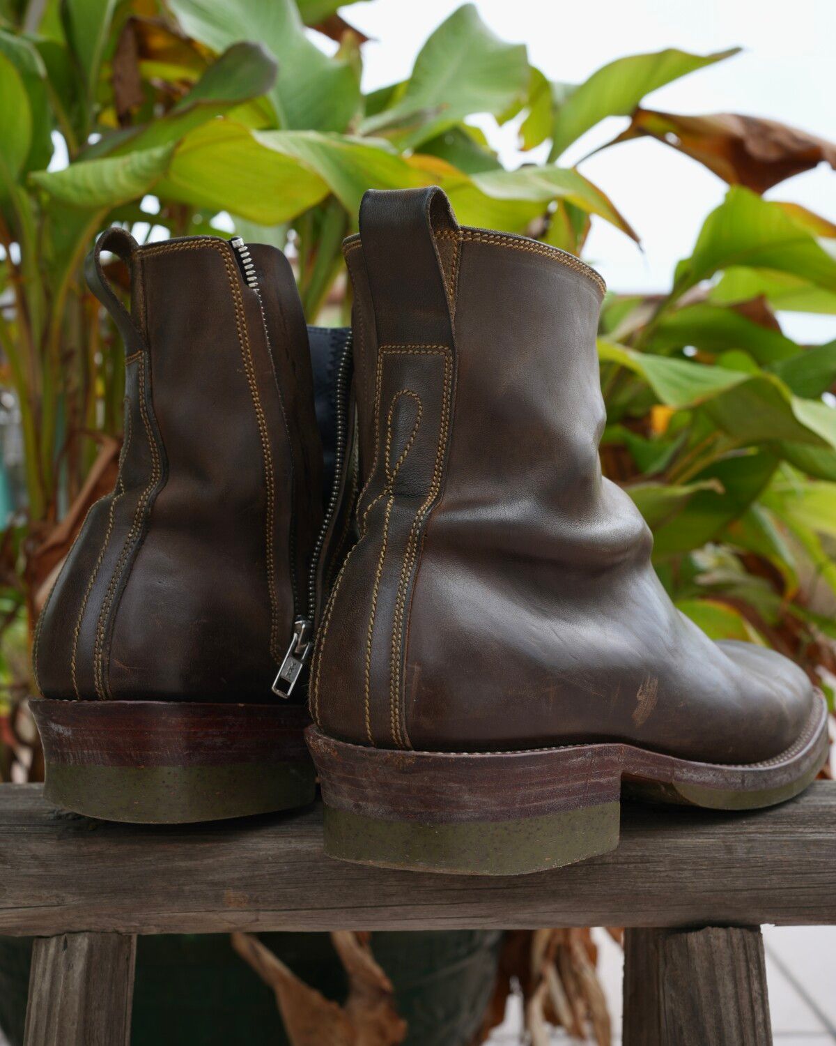 Photo by SighUnzips on August 1, 2025 of the Fortis Boots Antasena in Maryam Salvia Horsebutt.