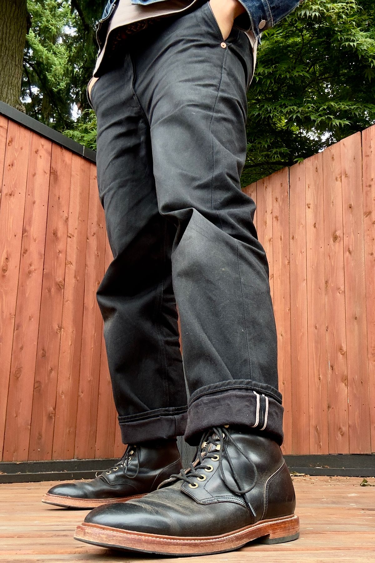 Photo by SighUnzips on July 5, 2025 of the Grant Stone Diesel Boot in Horween Black Chromexcel.