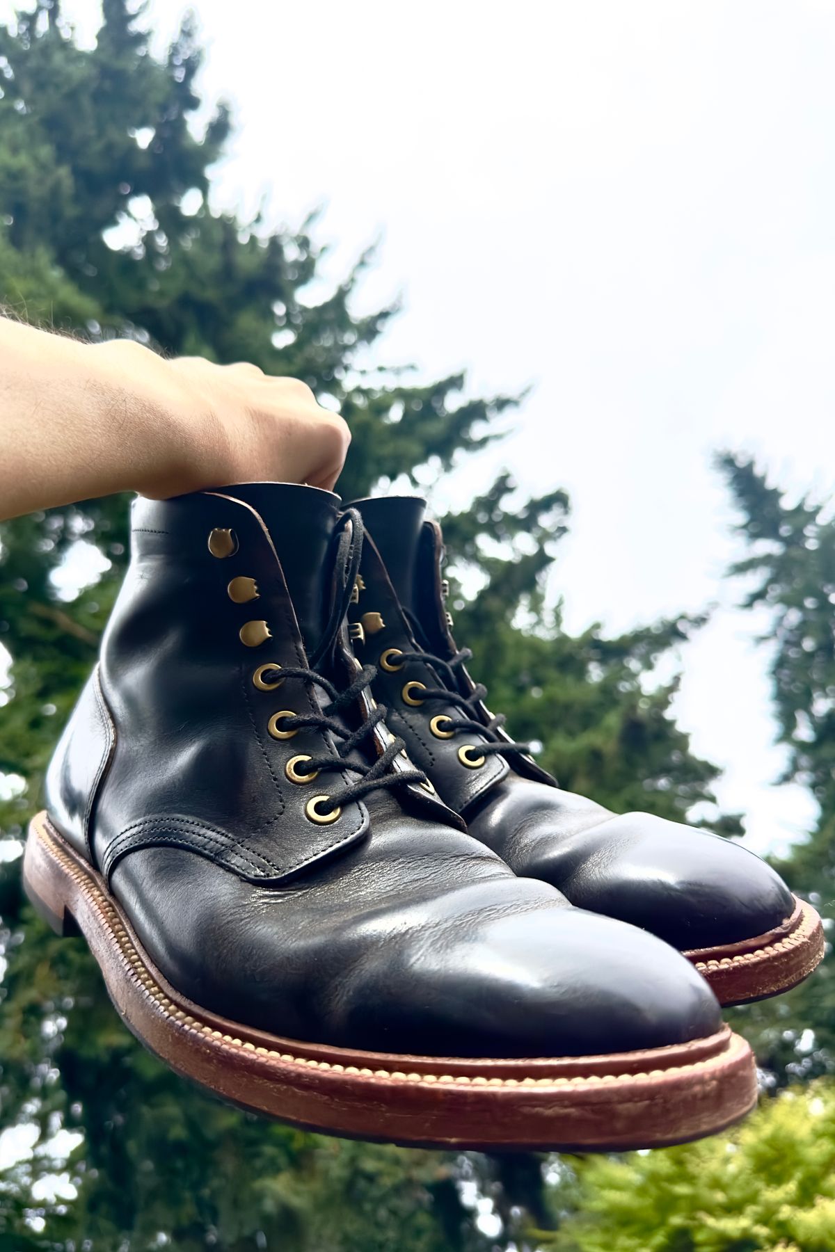 Photo by SighUnzips on July 4, 2025 of the Grant Stone Diesel Boot in Horween Black Chromexcel.
