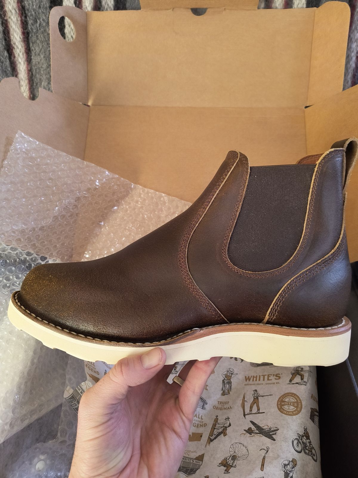 Photo by ArchieGoodyear on January 7, 2026 of the White's White's / C350 Chelsea in Horween Brown Waxed Flesh.