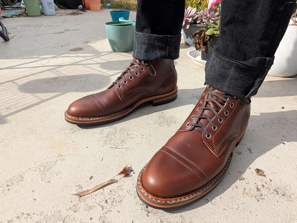 Photo by HudsonOilCompany on February 13, 2025 of the White's MP-Sherman Toe Cap in Horween British Tan Chromexcel.