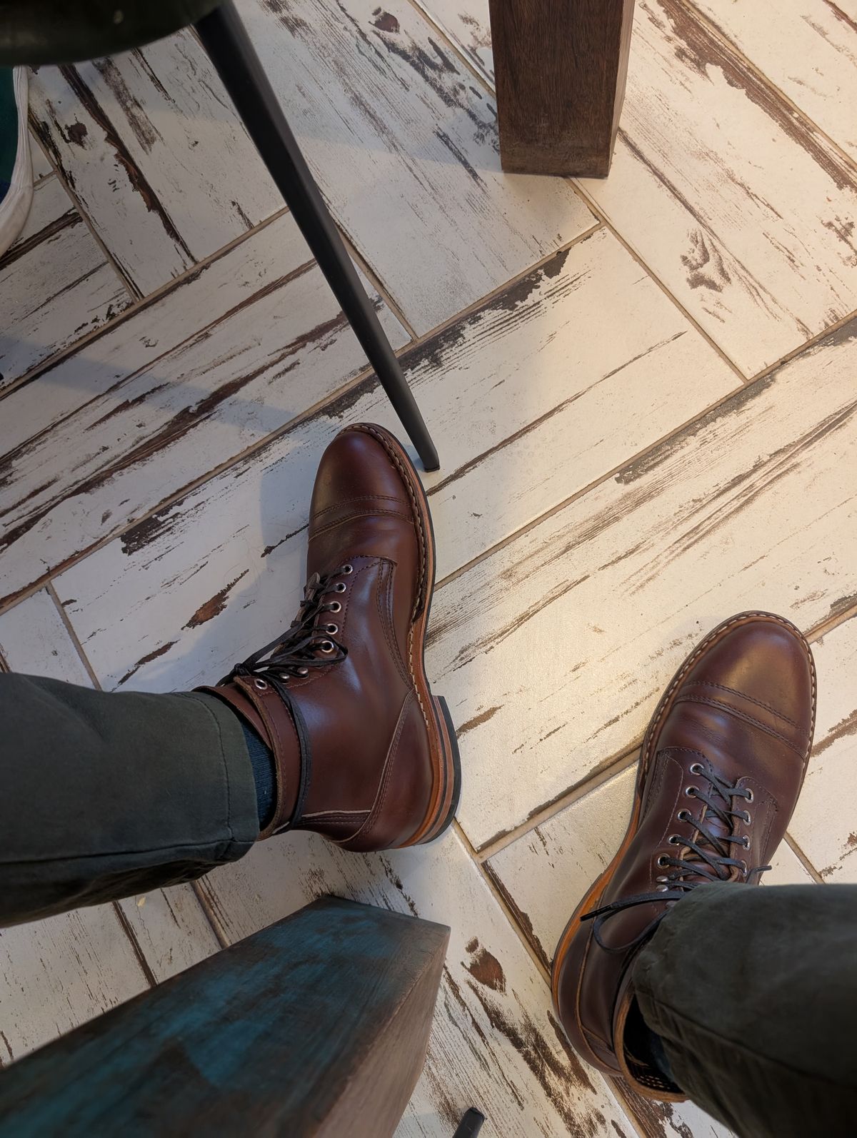 Photo by HudsonOilCompany on April 12, 2025 of the White's MP-Sherman Toe Cap in Horween British Tan Chromexcel.