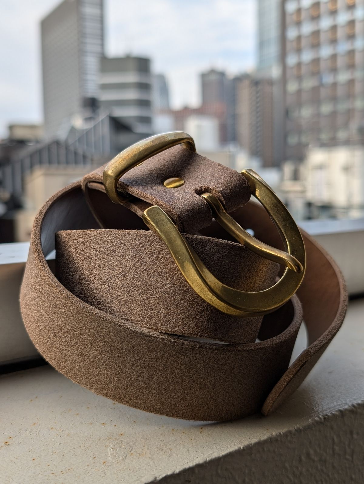 Photo by Octopodia on November 1, 2025 of the Treetop Goods Belt in Horween Natural Chromexcel Roughout.