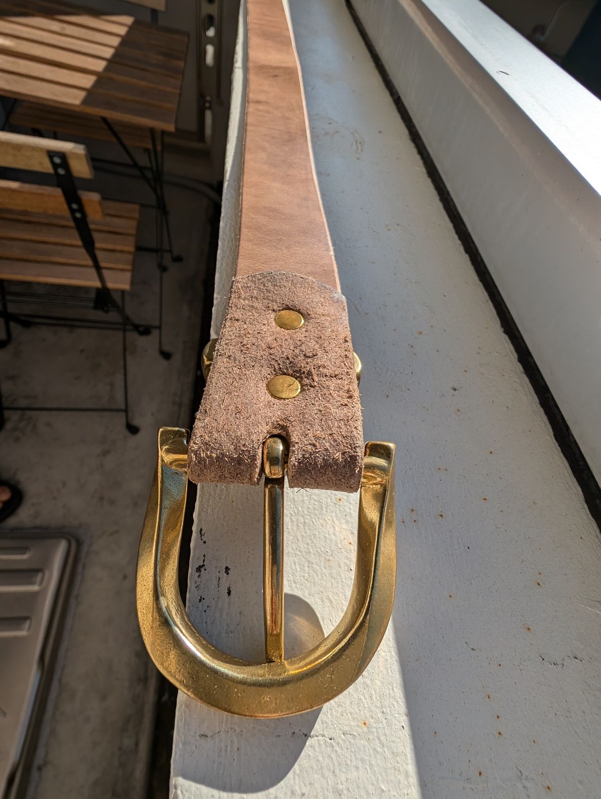 Photo by Octopodia on November 3, 2025 of the Treetop Goods Belt in Horween Natural Chromexcel Roughout.