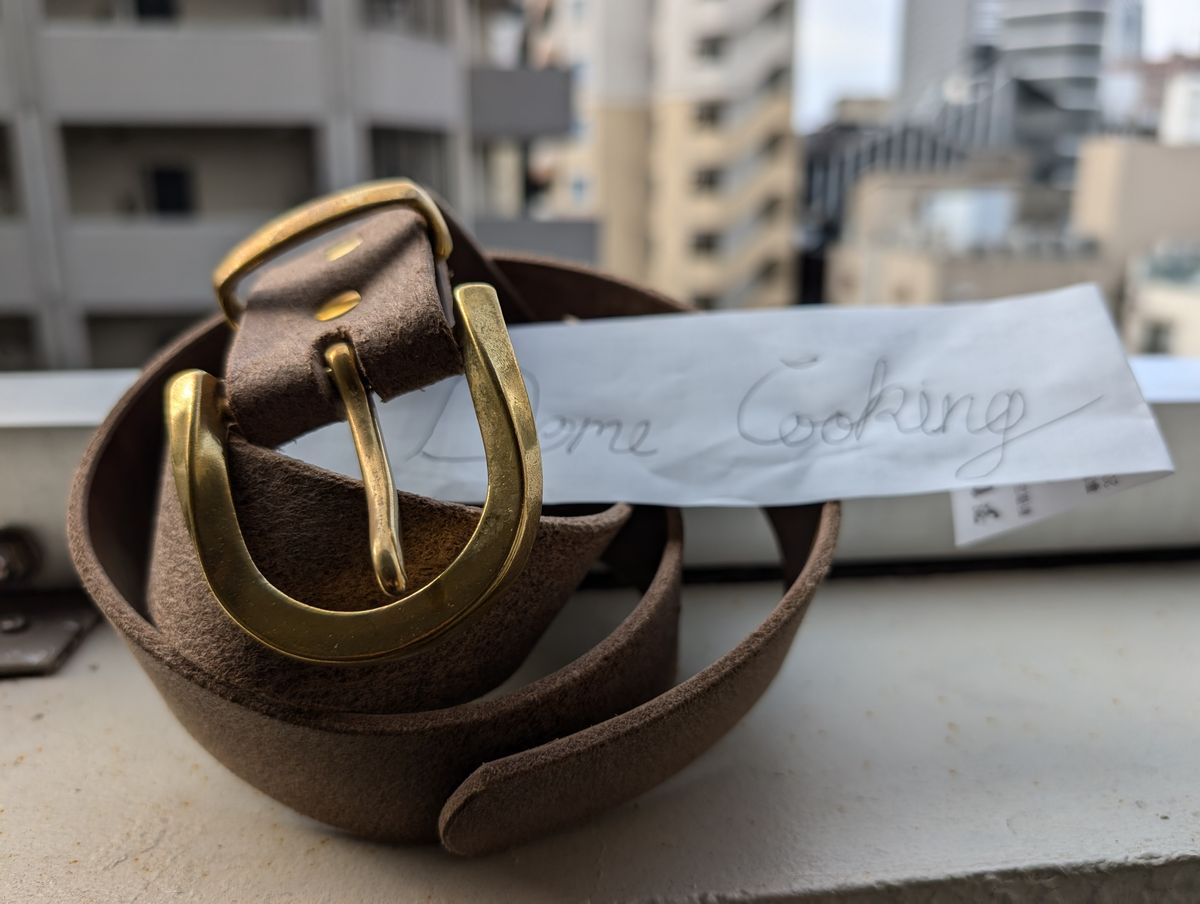 Photo by Octopodia on November 1, 2025 of the Treetop Goods Belt in Horween Natural Chromexcel Roughout.