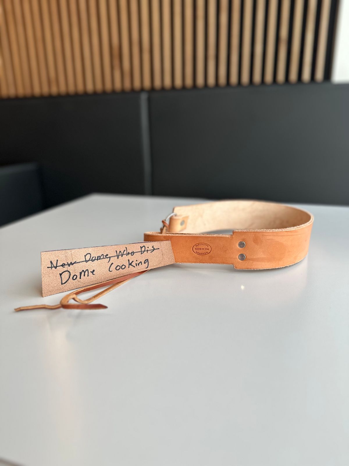 Photo by RUNNOFT on November 2, 2025 of the San Flippo Leather Razor Strop in Shotan(American Saddle Leather) - Natural.