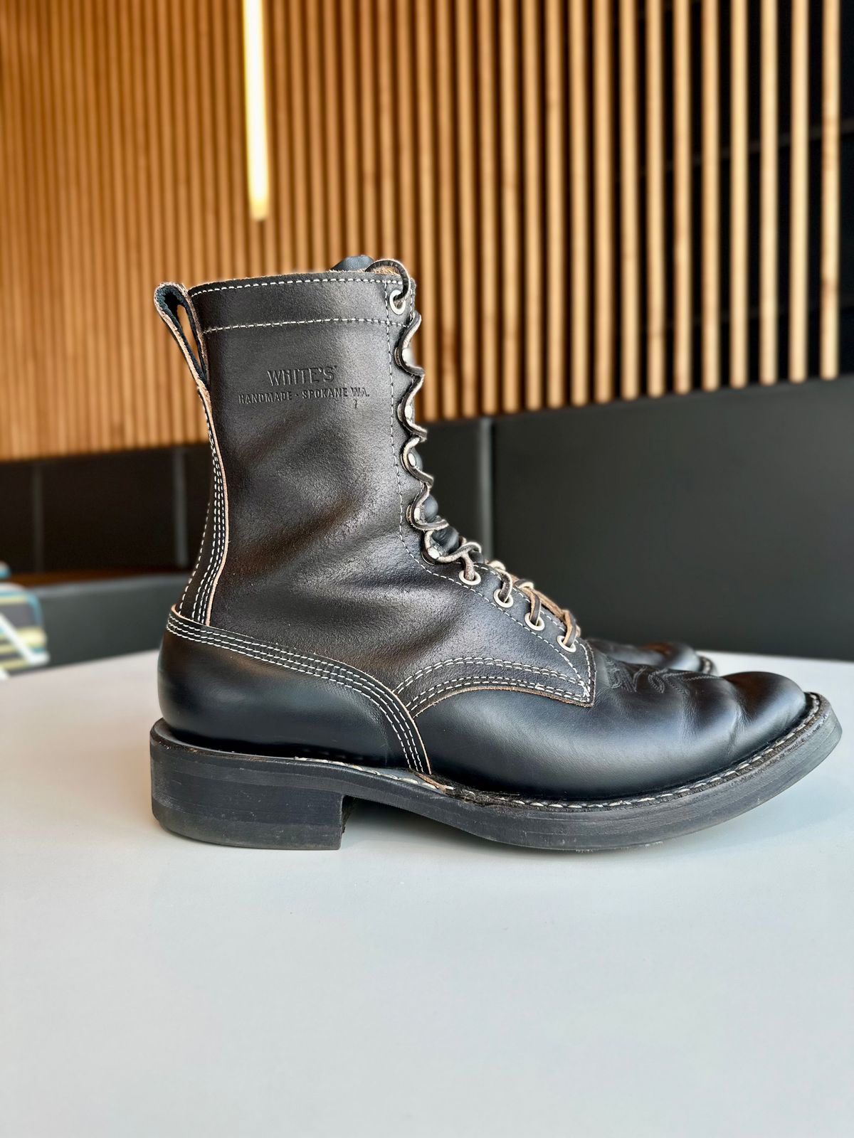 Photo by RUNNOFT on November 2, 2025 of the White's Farmer/Rancher in Horween Black Chromexcel Horsehide.