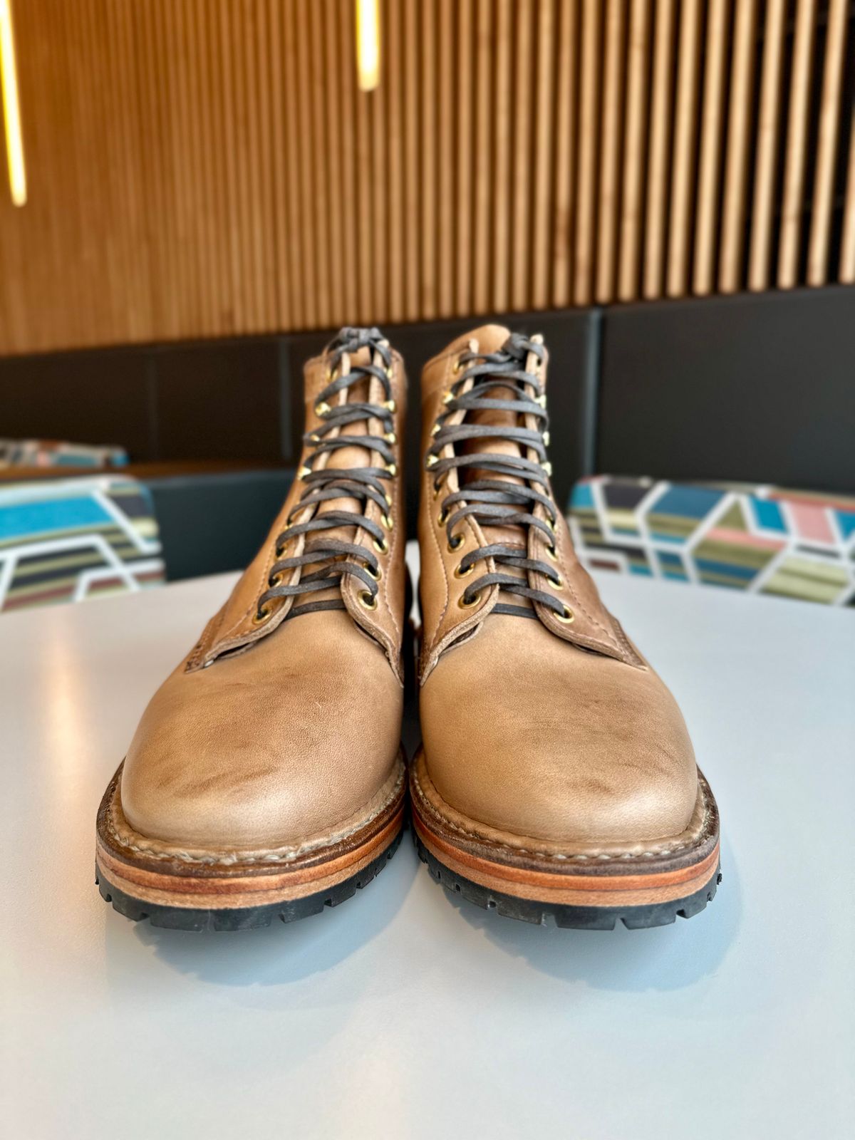 Photo by RUNNOFT on November 30, 2025 of the White's MP-Sherman Plain Toe in Horween Natural Chromexcel.
