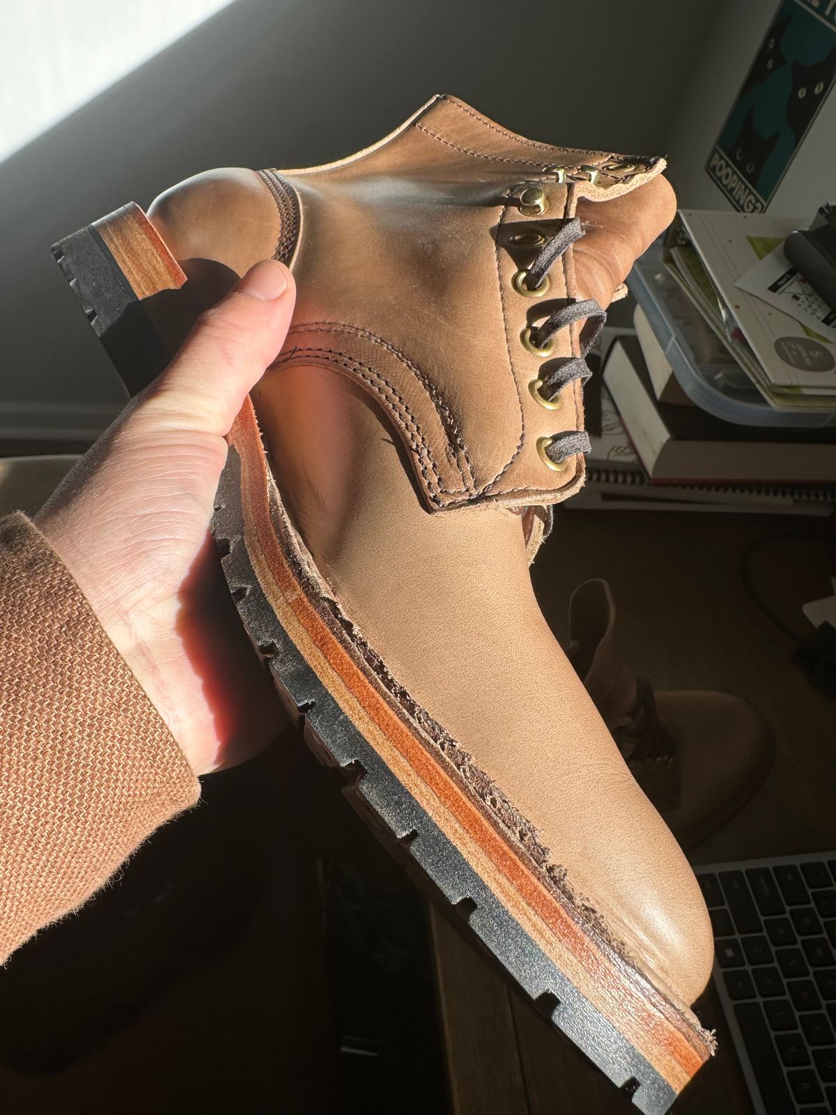 Photo by RUNNOFT on January 31, 2026 of the White's MP-Sherman Plain Toe in Horween Natural Chromexcel.