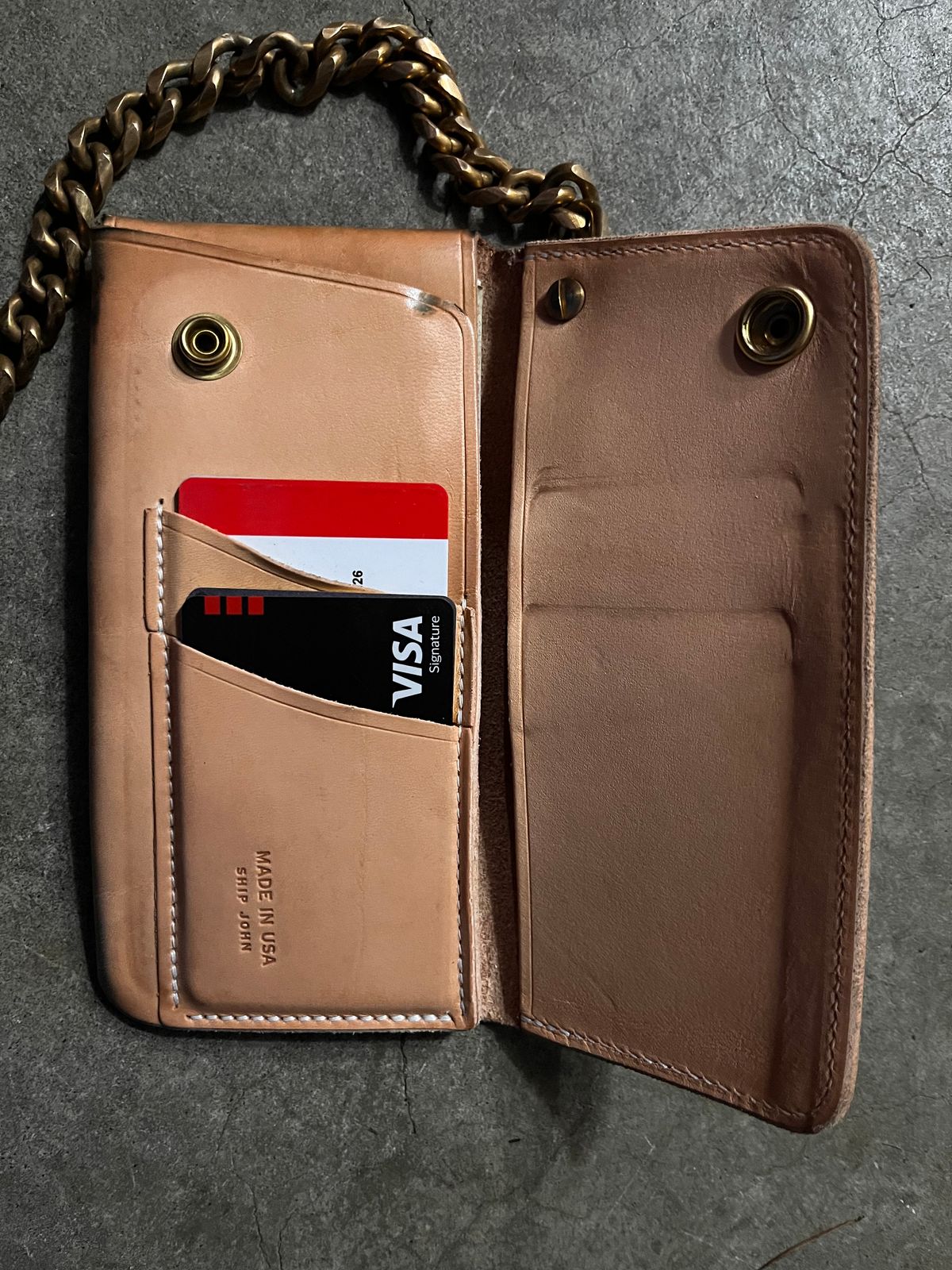 Photo by shredwin.206 on December 2, 2025 of the Ship John Gibson Wallet in Hermann Oak Veg Tan.