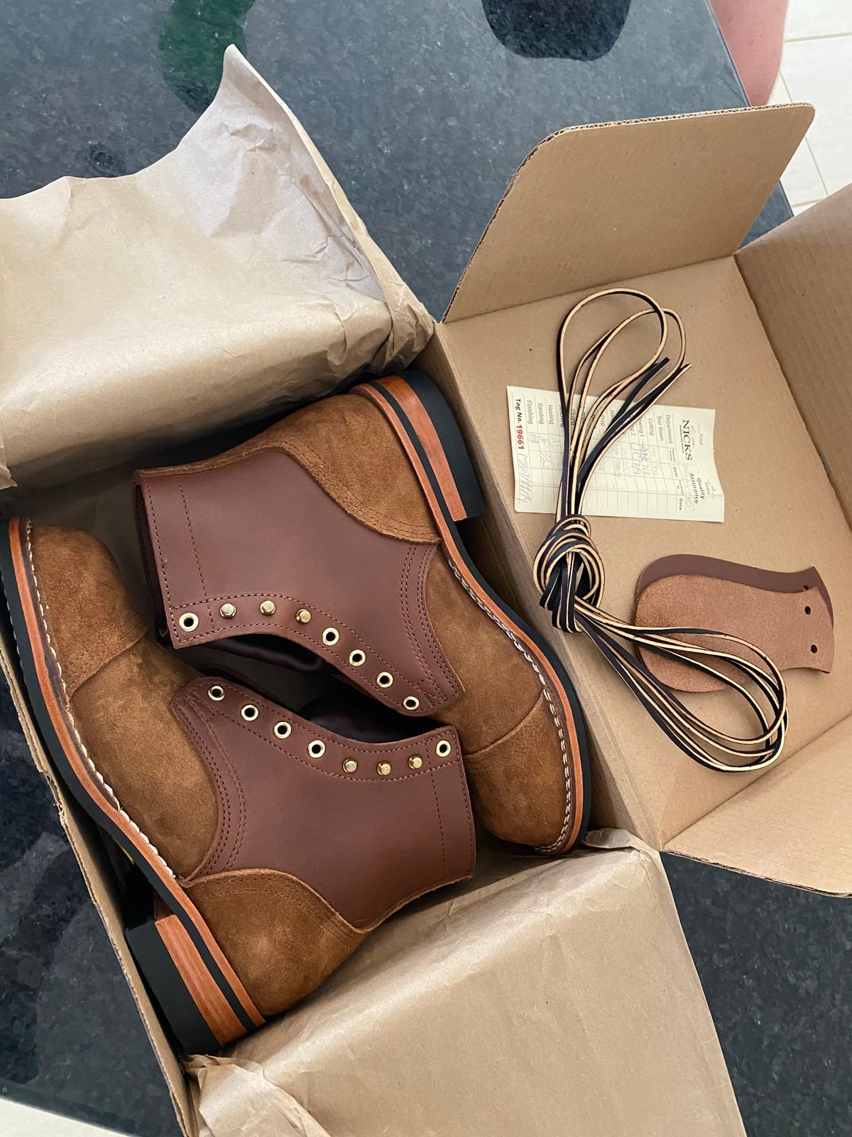 Photo by booted_gardener on September 25, 2024 of the Nicks Americana in Seidel 1964 Brown Roughout & Seidel 1964 Brown.