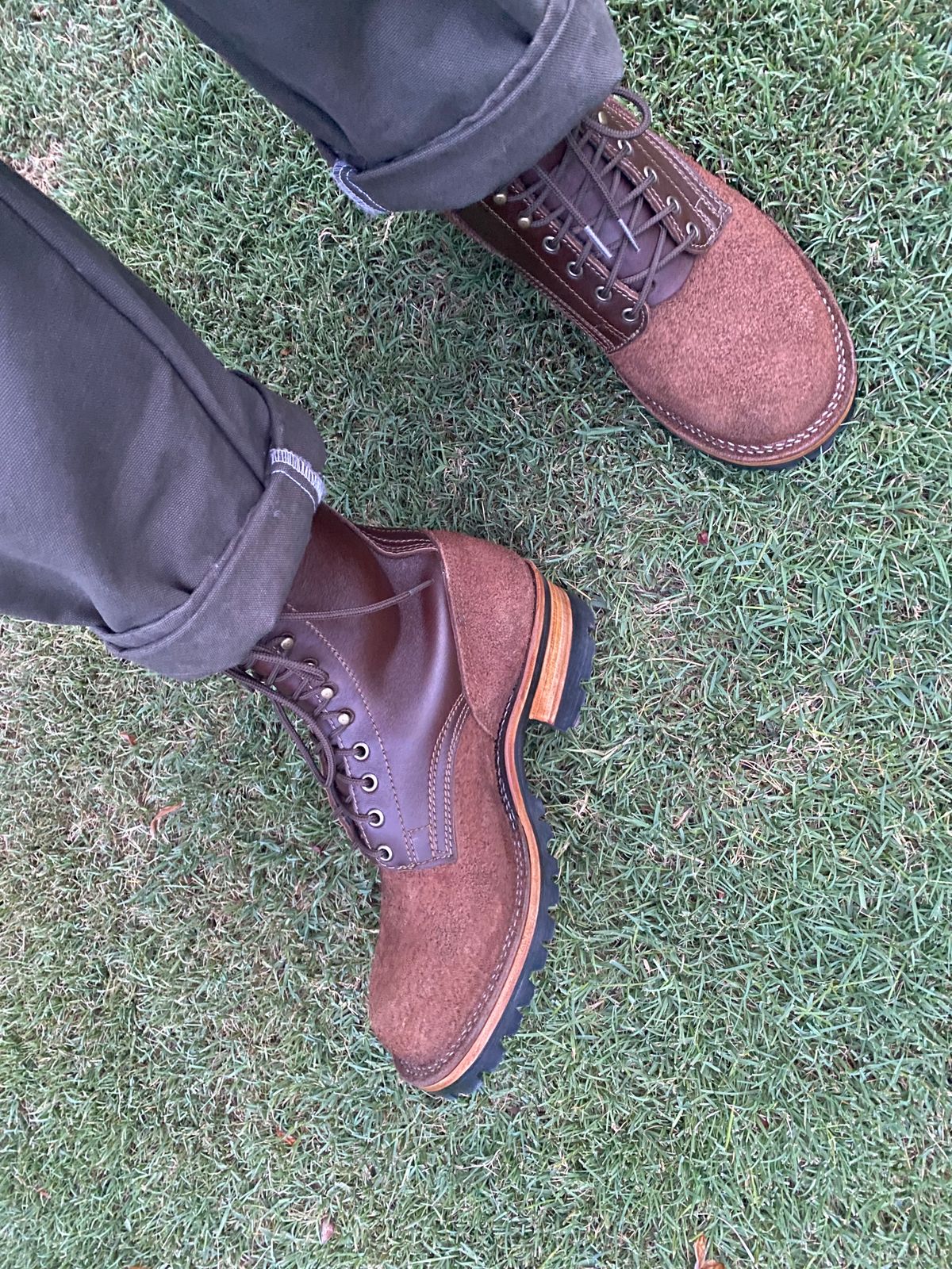 Photo by Alecs_boots on November 11, 2024 of the Drew's Boots 8-Inch Logger in Brown Roughout & Brown Smooth.