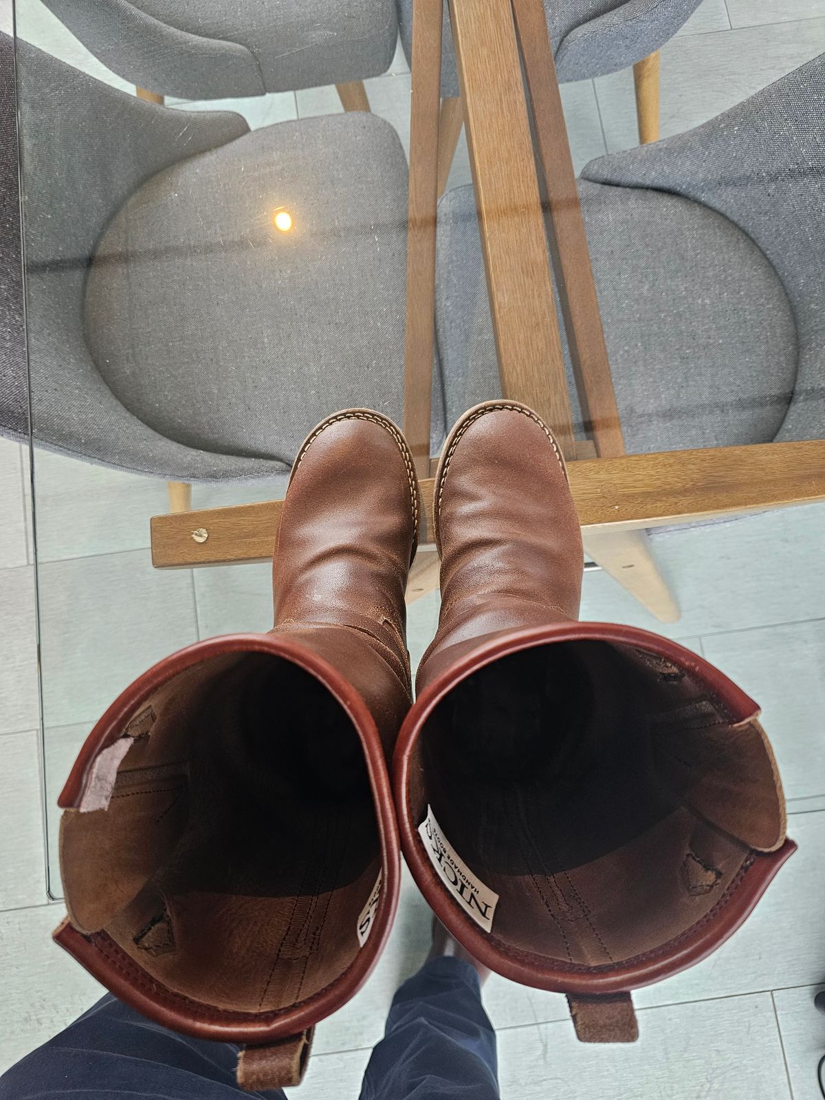 Photo by pbrDoug on March 2, 2026 of the Nicks StationMaster in Horween Ember Waxed Flesh.