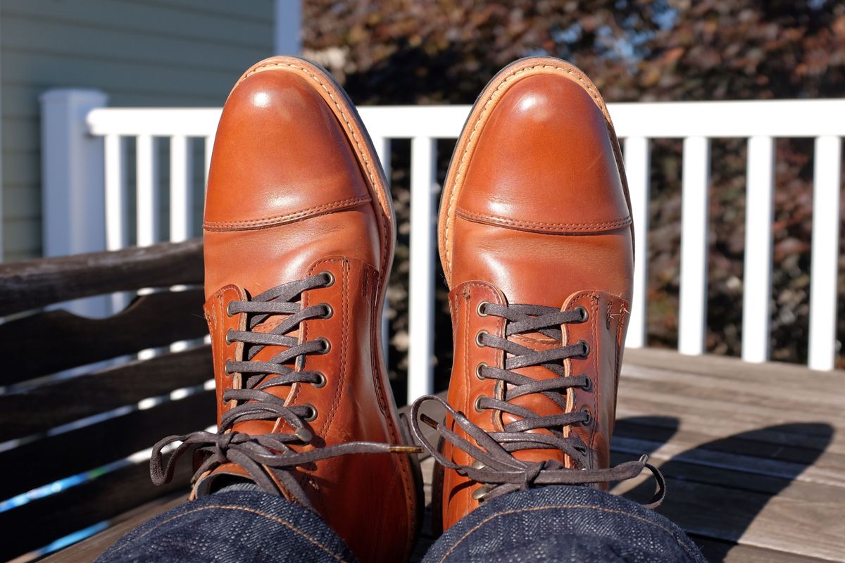 Photo by shoe_enjoy_myself on October 10, 2025 of the Rancourt & Co. Byron Boot in Horween Tan Bulldog.