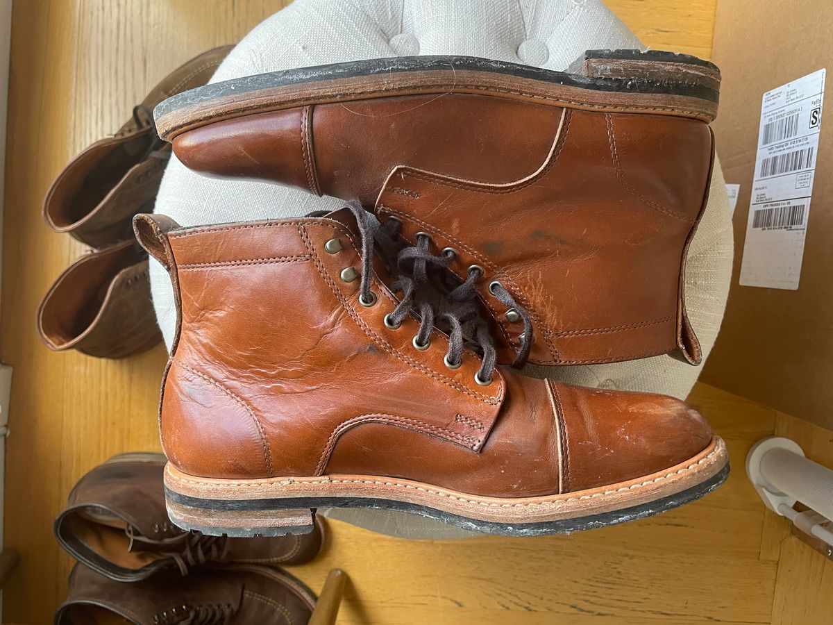 Photo by shoe_enjoy_myself on January 4, 2026 of the Rancourt & Co. Byron Boot in Horween Tan Bulldog.