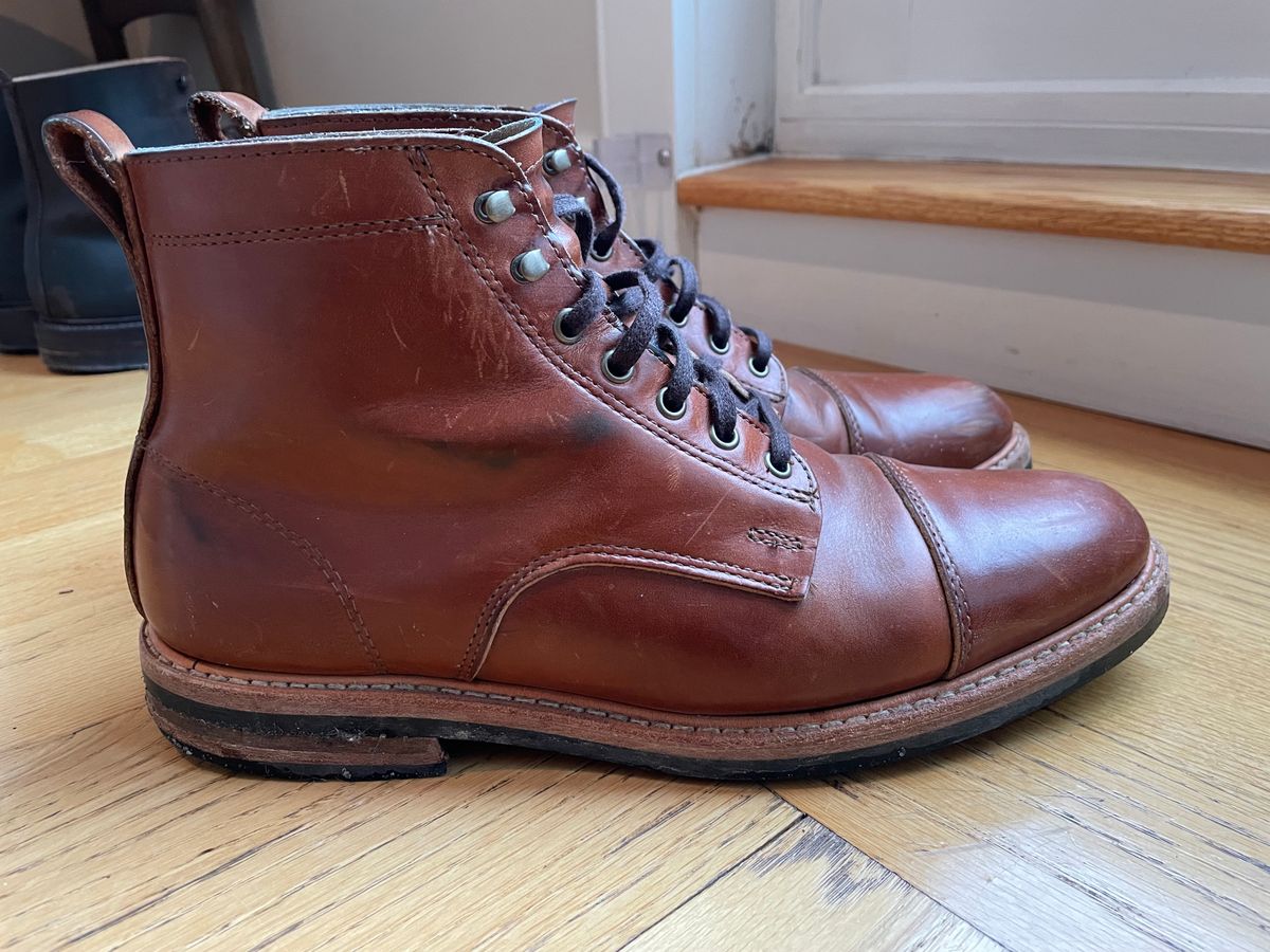 Photo by shoe_enjoy_myself on February 4, 2026 of the Rancourt & Co. Byron Boot in Horween Tan Bulldog.