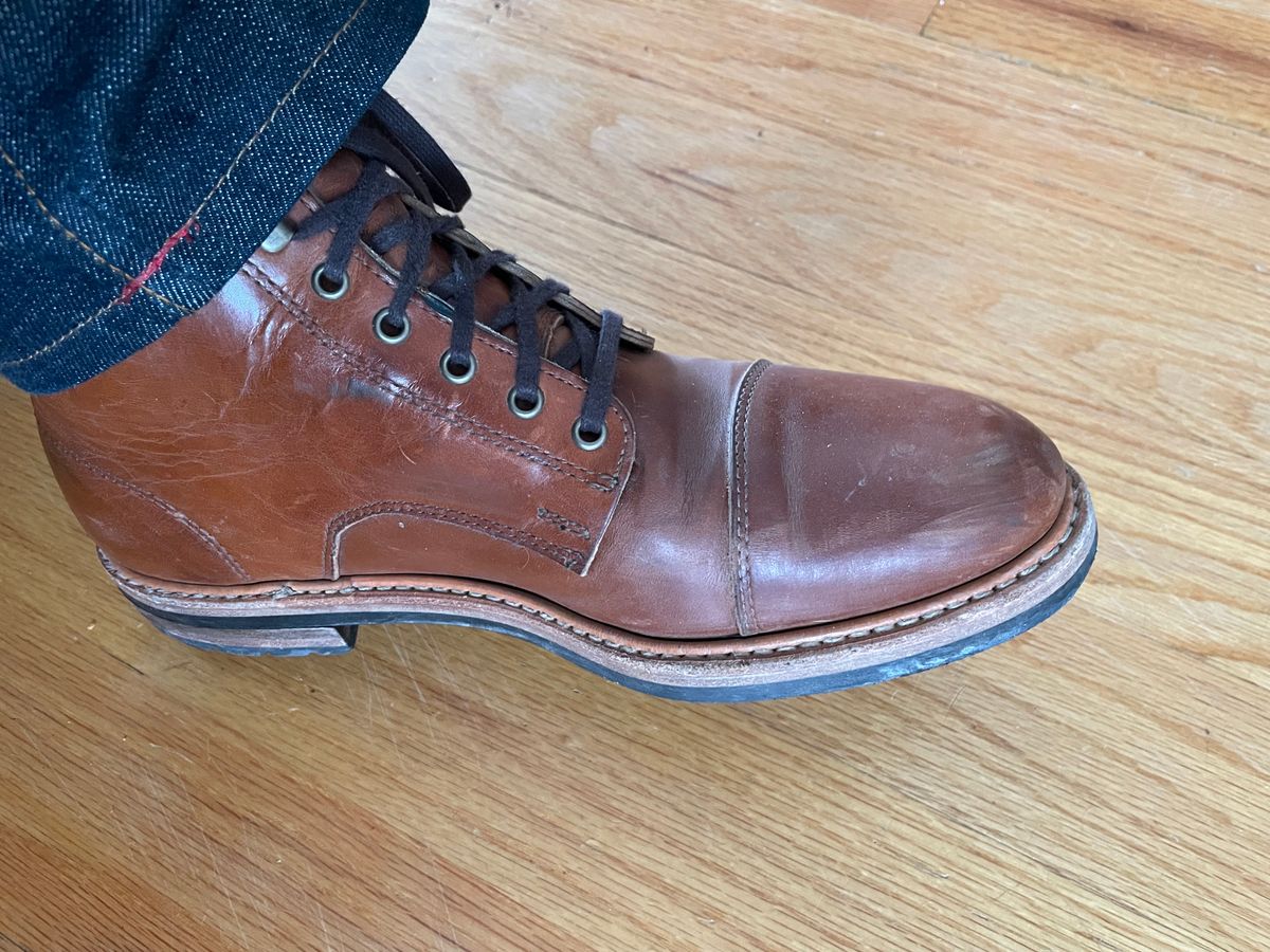Photo by shoe_enjoy_myself on February 14, 2026 of the Rancourt & Co. Byron Boot in Horween Tan Bulldog.