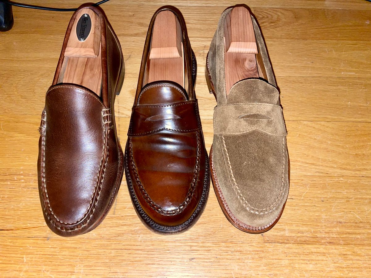 Photo by shoe_enjoy_myself on June 16, 2025 of the Alden Leisure Handsewn Penny Loafer in Snuff Suede.