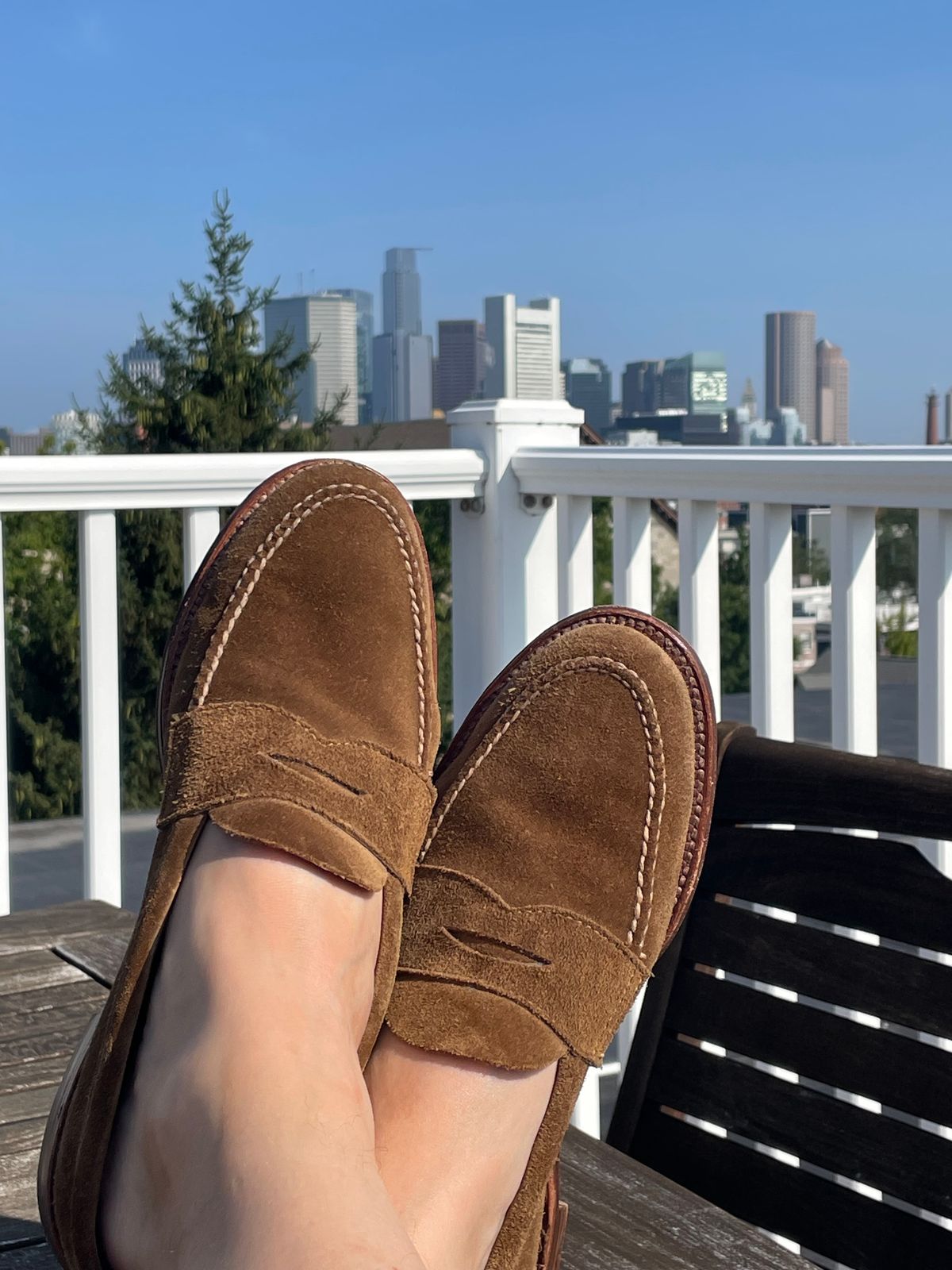 Photo by shoe_enjoy_myself on August 12, 2025 of the Alden Leisure Handsewn Penny Loafer in Snuff Suede.