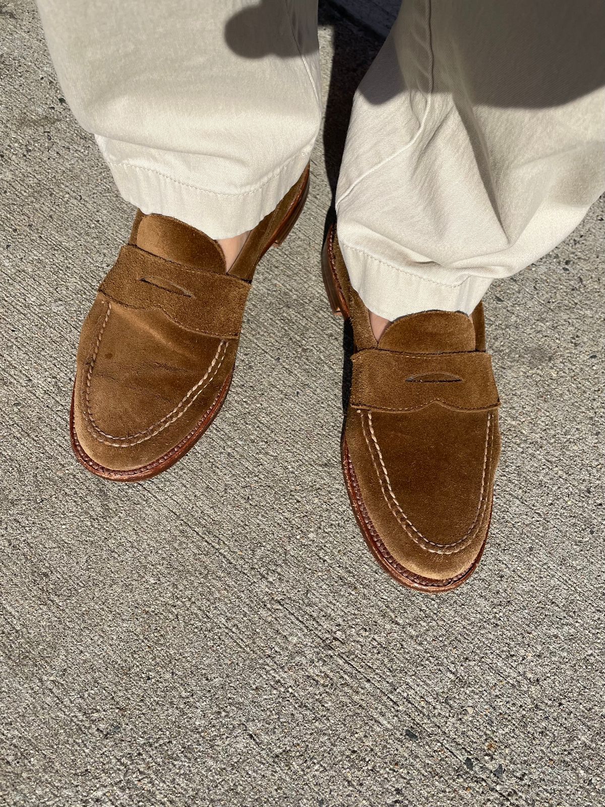 Photo by shoe_enjoy_myself on May 19, 2026 of the Alden Leisure Handsewn Penny Loafer in Snuff Suede.